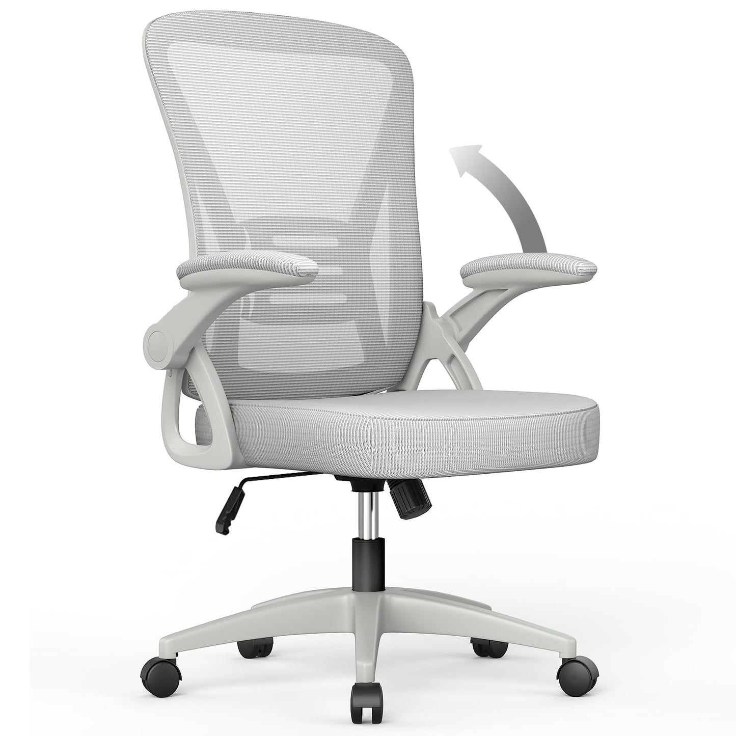 naspaluro office chair with adjustable armrests, ergonomic desk chair with mesh backrest, lumbar support, height adjustable, padded seat cushion, 360° swivel chair, gray