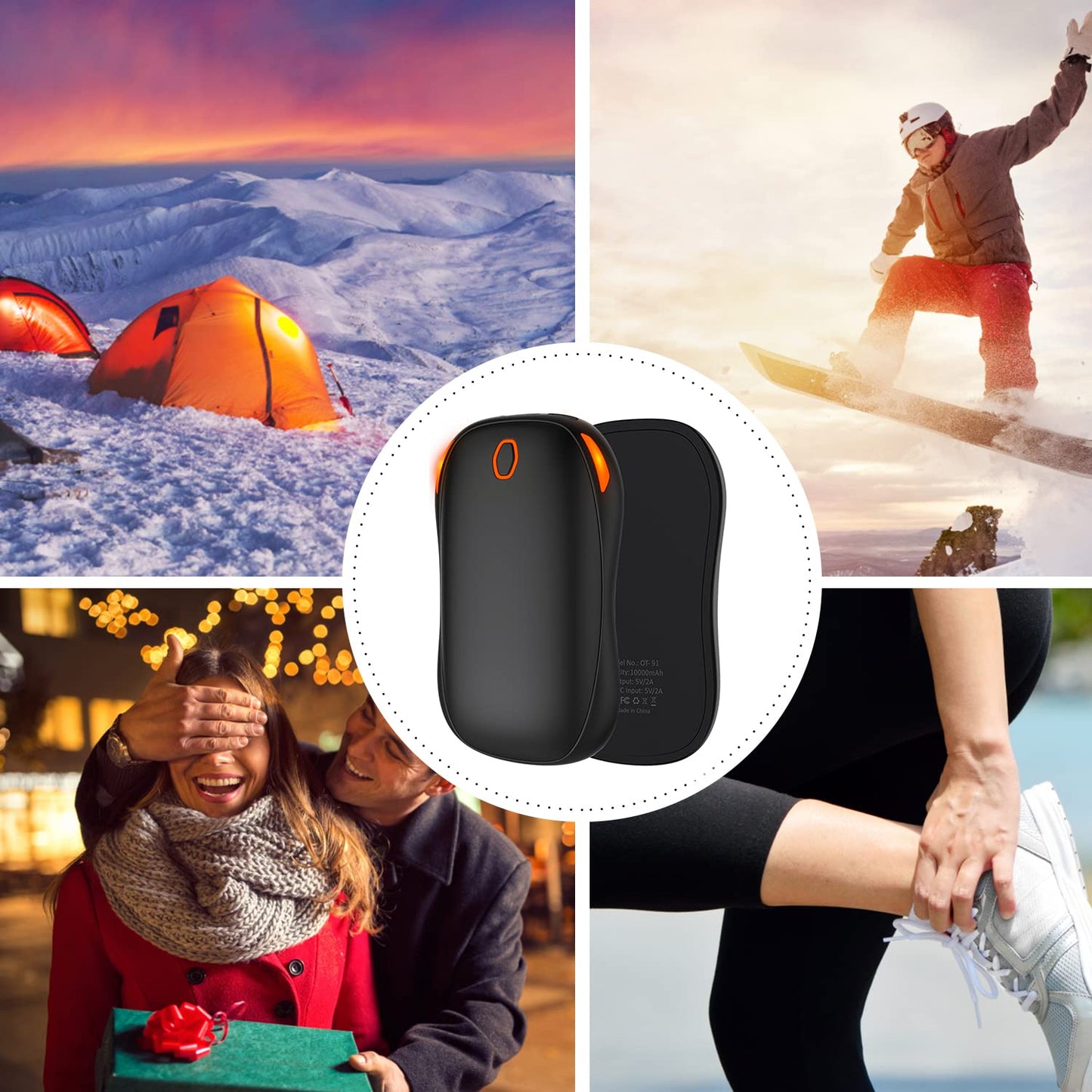 Rechargeable hand warmers, 2 pieces 5000mAh USB portable electric hand warmer with 3 adjustable heating modes, pocket warmer power bank warm gift for women men outdoor winter sports.