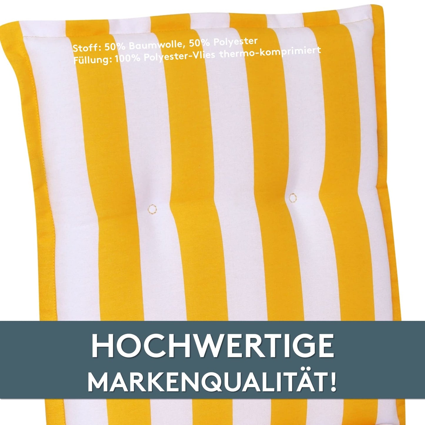 LILENO HOME garden chair cushions in yellow block stripes as a set of 2 low-backrests - comfortable lying as seat cushions for garden furniture - chair pads for garden chairs and folding chairs.
