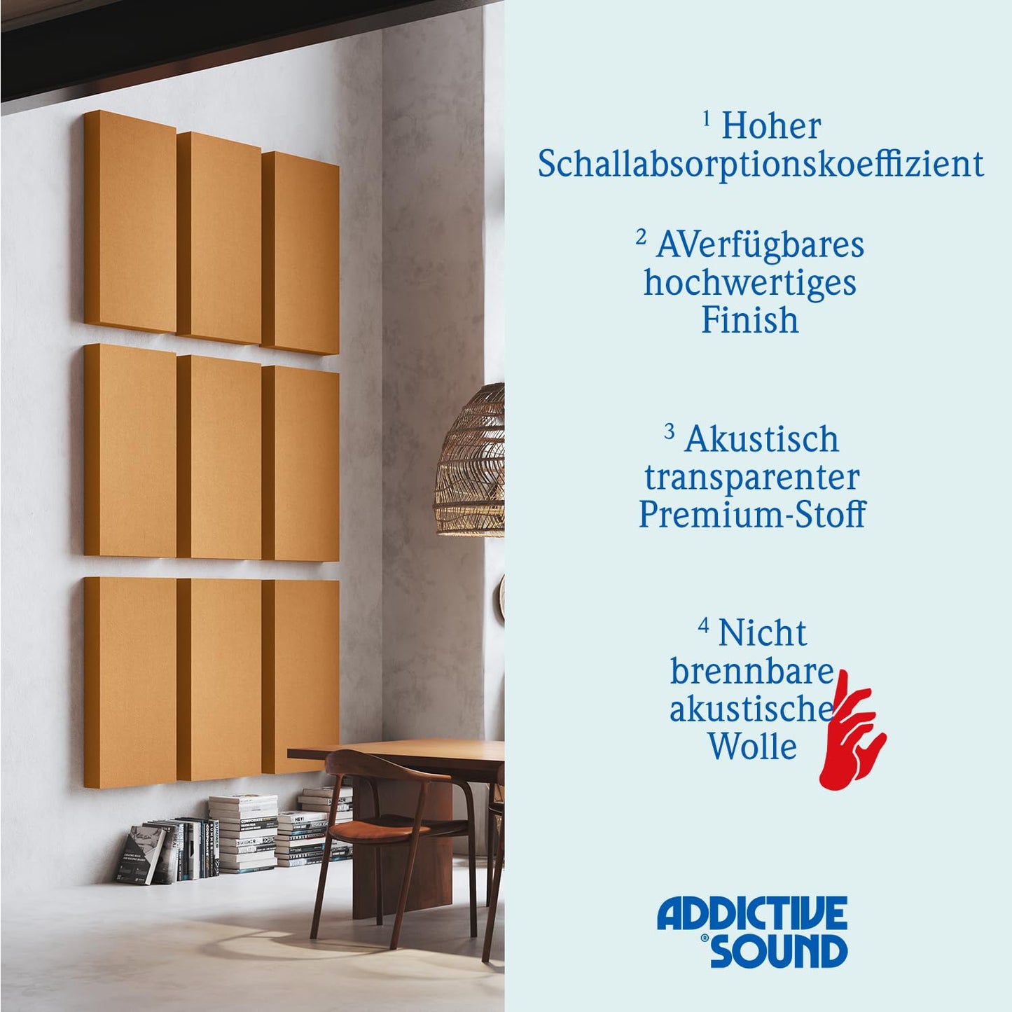 Addictive Sound premium acoustic panels - acoustic tiles and absorbers - acoustic panel and absorbers - acoustic panel measuring 100x50x11 cm - acoustic elements - Ivory