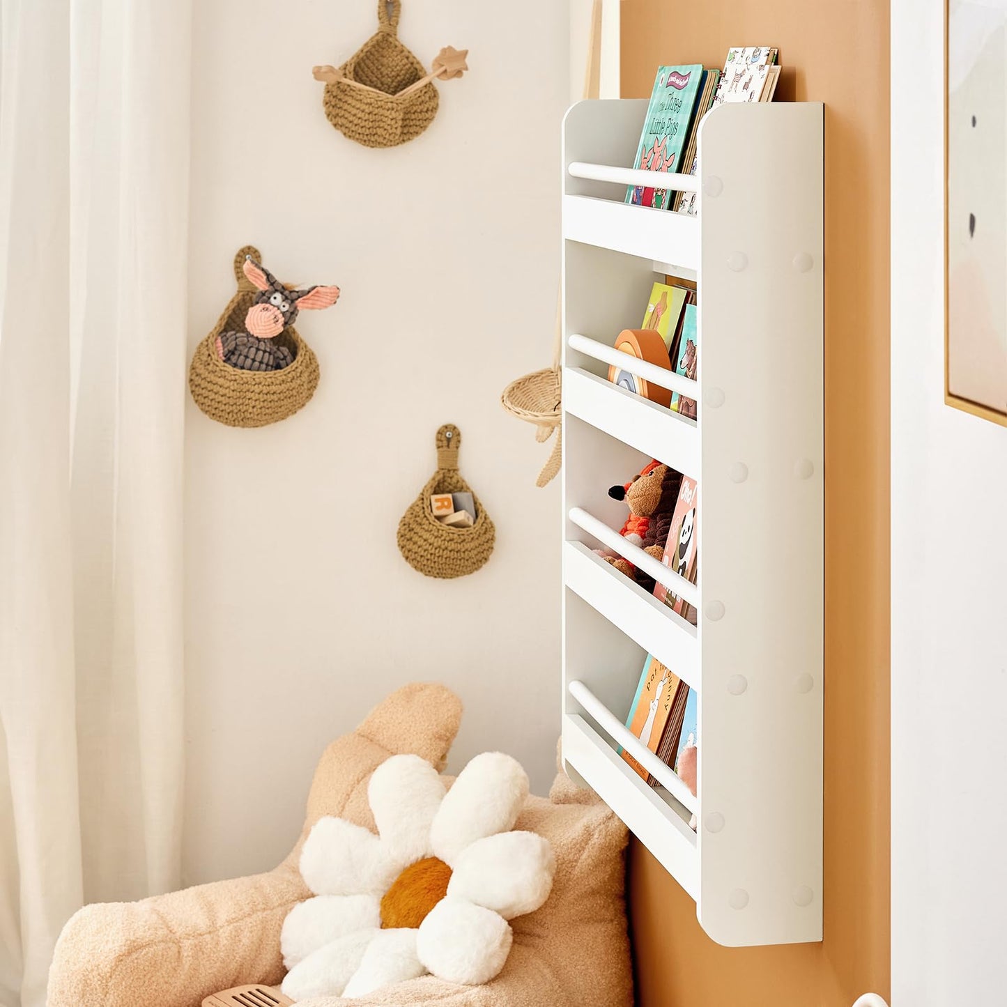 SoBuy KMB08-K-W Kids bookshelf wall shelf storage shelf with 4 shelves for books and decor white dimensions: 60x80x12cm