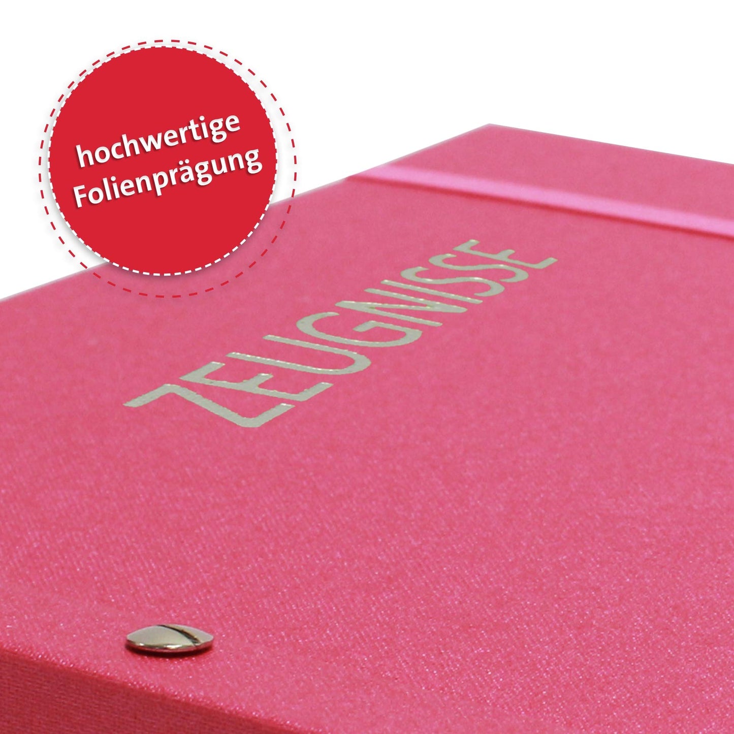 ROTH Certificate Folder Metal Pink with Binding Screws - includes 12 A4 clear pockets, expandable.
