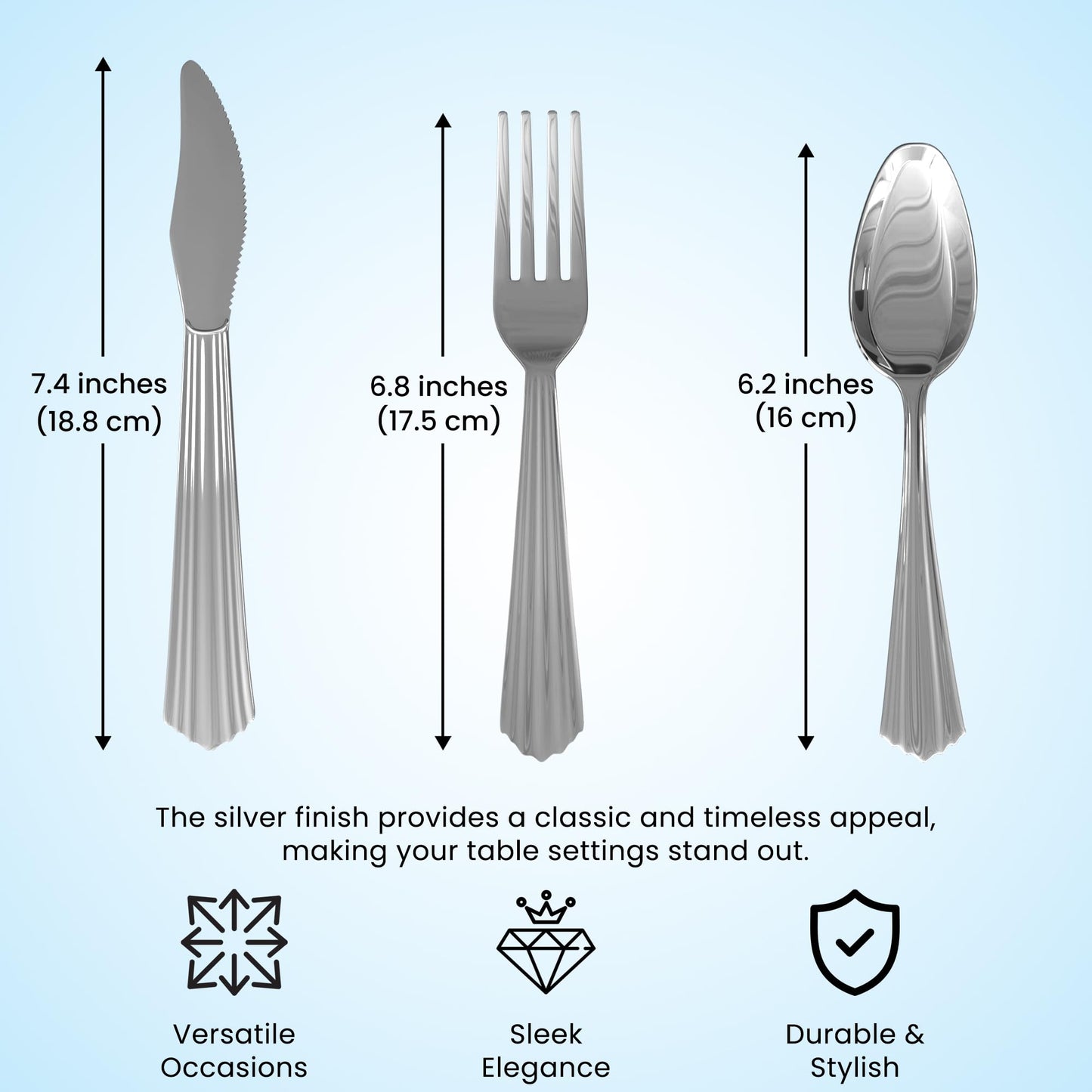 Durable plastic cutlery set - 50 forks, 50 spoons, 50 knives - kitchen utensil set - reusable stylish kitchen utensil set.