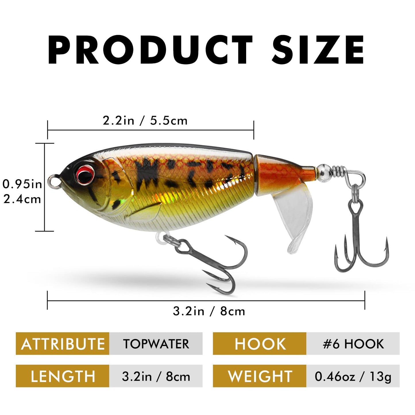 TRUSCEND Bass Trout Lures, double floating, rotating tail Whopper bait, sweet & saltwater, lifelike allure, fishing gifts for men