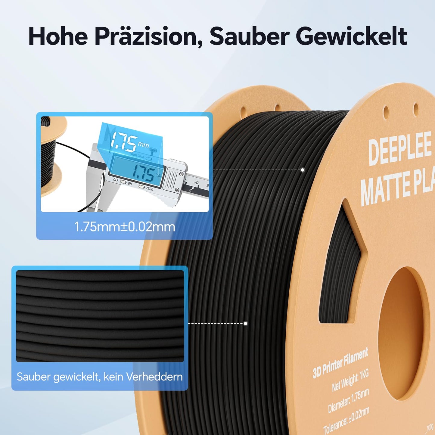 DEEPLEE Matte PLA Filament 1.75mm 3D printer filament, dimensional accuracy +/- 0.02mm, suitable for most FDM 3D printers, White 4KG