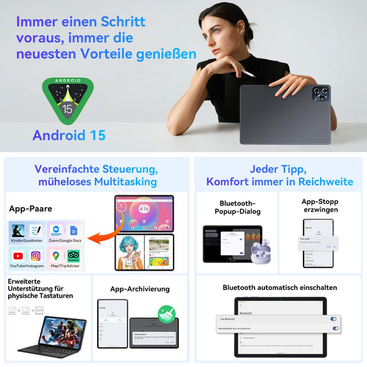 TABWEE W90 Android 15 Tablet 11-inch - 24GB RAM+256GB ROM, FHD Large Display Gaming Tablet, Dual 4G LTE+5G WiFi, Octa Core T615, 8000mAh Battery, 16MP+8MP AI Camera, Gemini AI, WideVine L1, TÜV, GPS