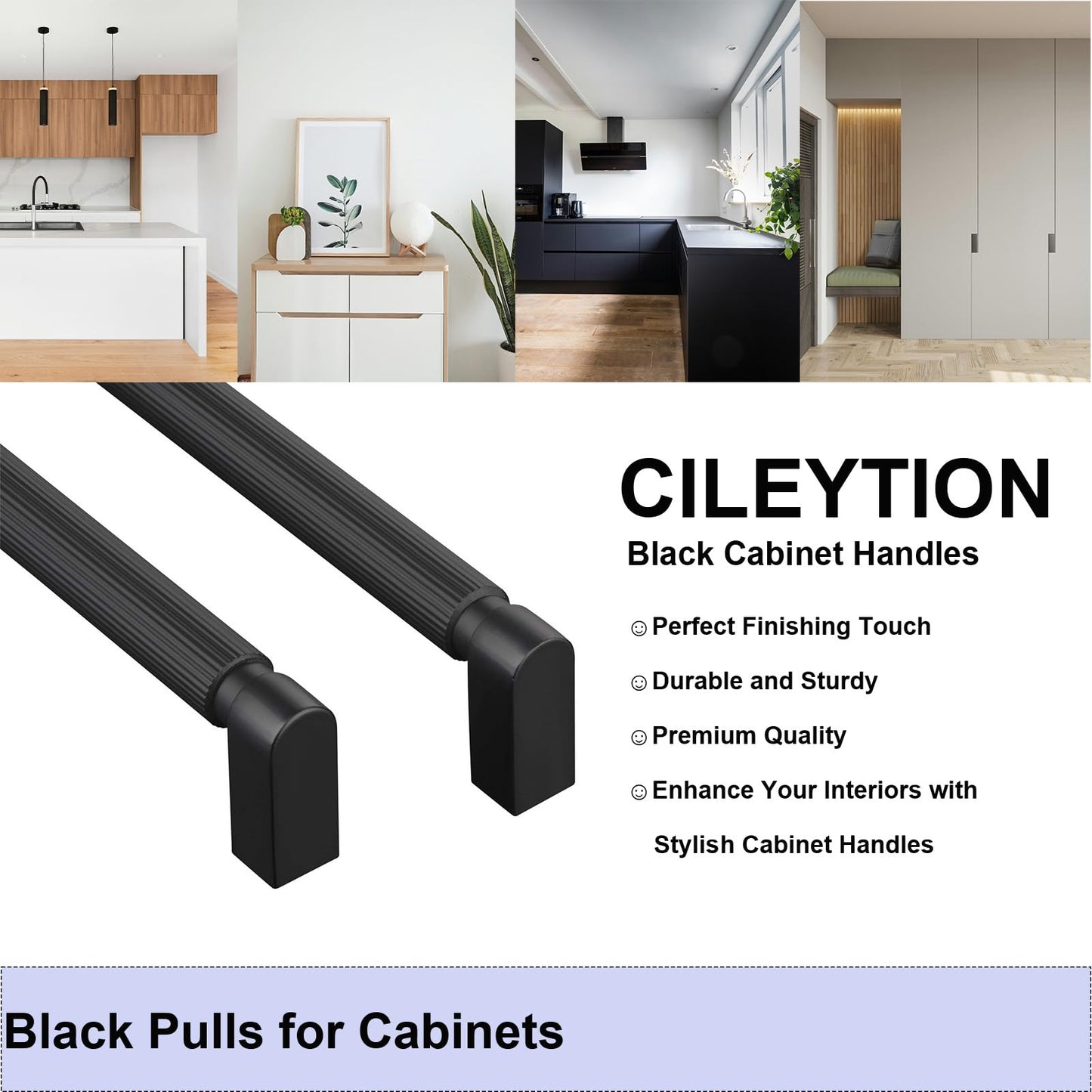 CILEYTION 10 piece handles for kitchen cabinets, 128mm hole spacing in matte black. Kitchen handles in black, furniture handles in black.