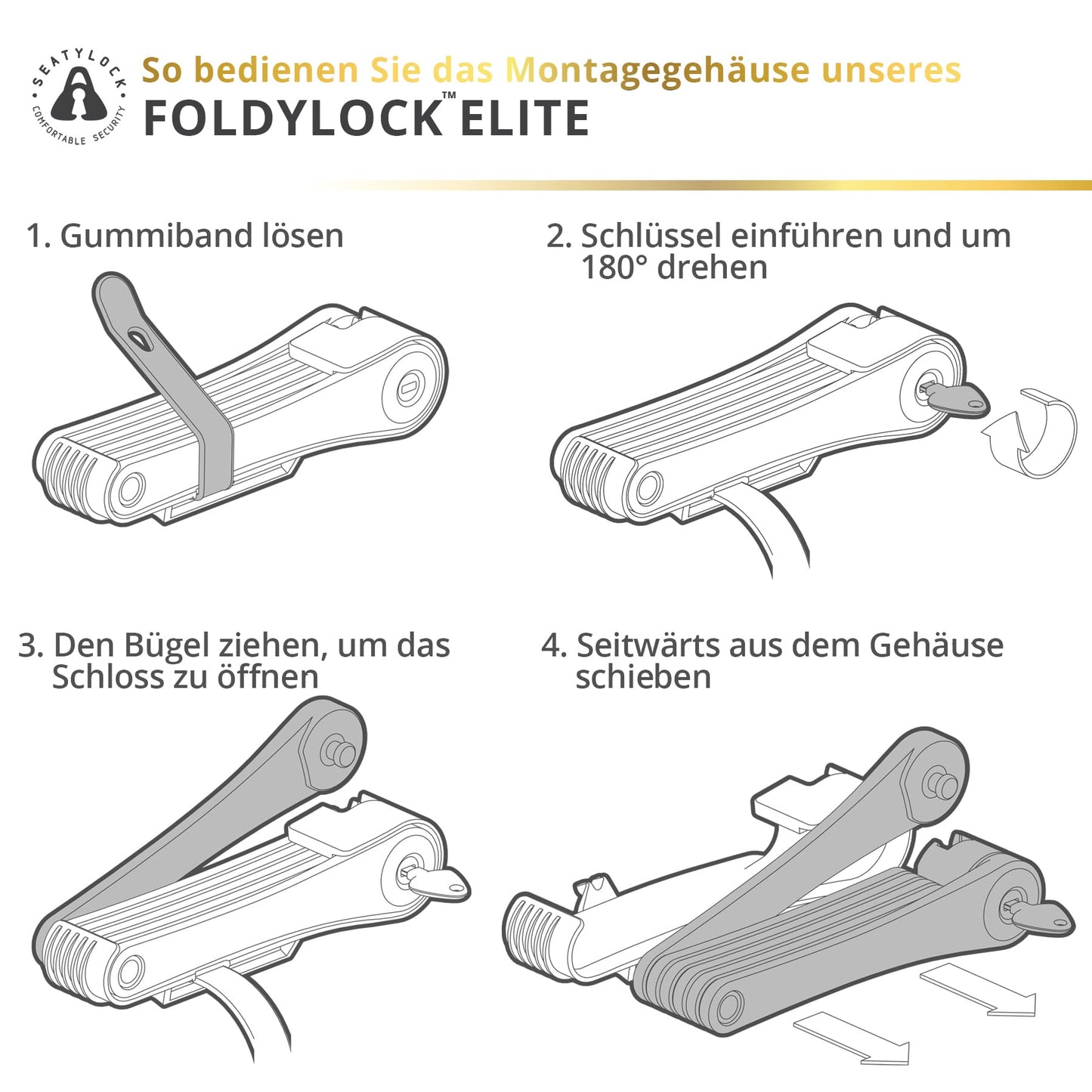 FoldyLock Elite bike lock with key - Patented folding lock with mounting bracket - Sold Secure Gold winner bicycle accessory - High security for city bikes and eBikes - 110 cm