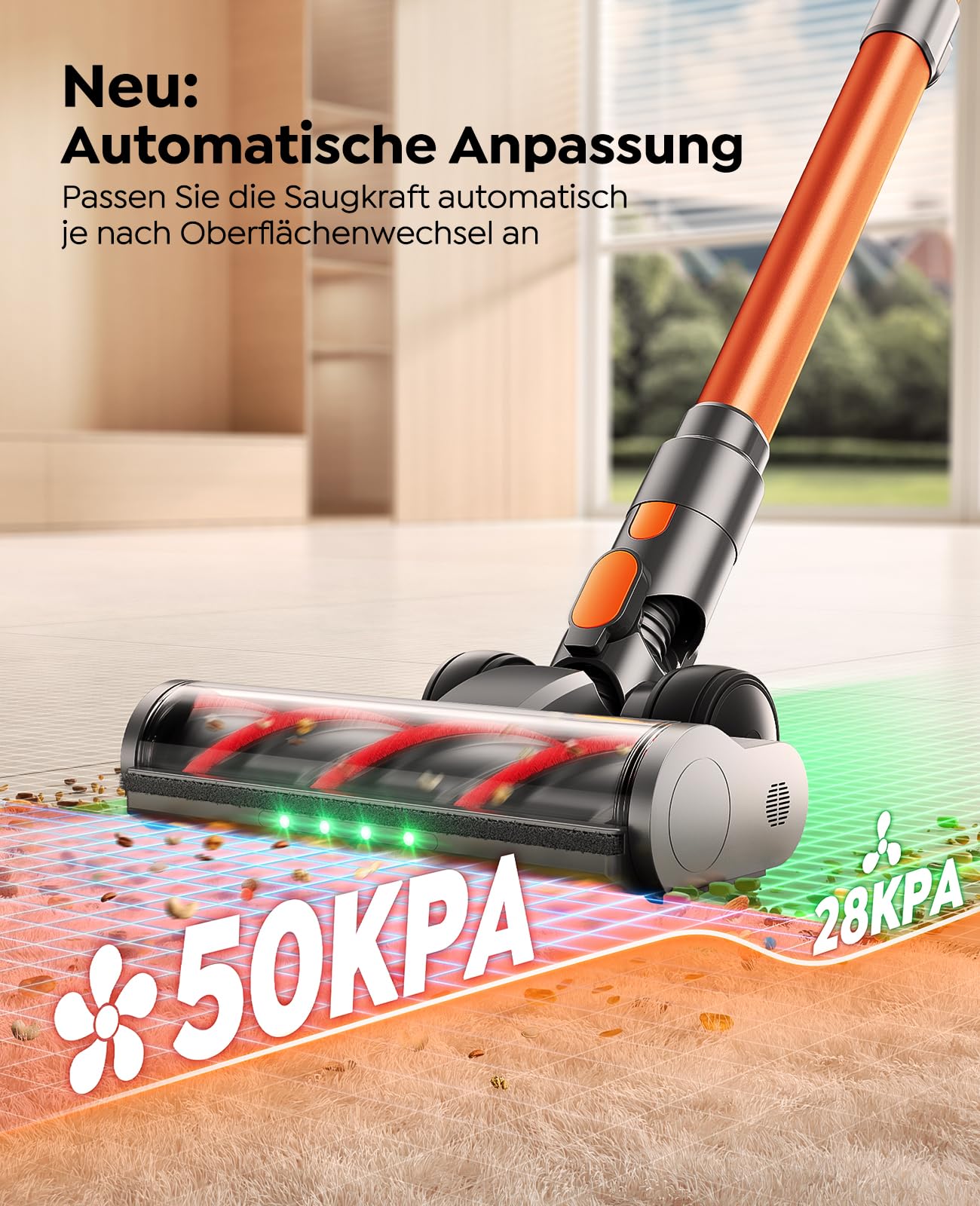 Fieety Cordless Vacuum Cleaner, 45KPa/550W/60Min with Wall-Mounted Charging Station, Aromatherapy, Auto Mode, Touchscreen, 1M Extendable Hose for Hard Floors Carpets Pet Hair Car