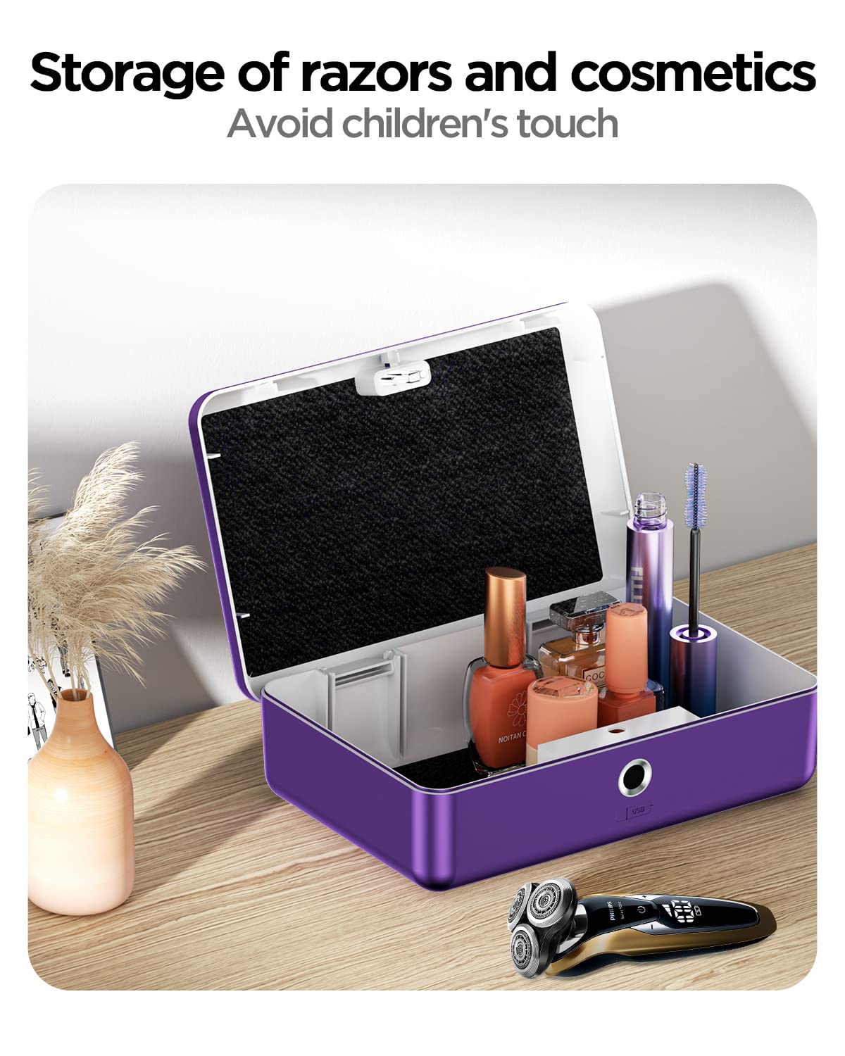 AICase Biometric Storage Box with fingerprint, portable, for cash, jewelry, security lock, combination lock for car, home, office, travel_2