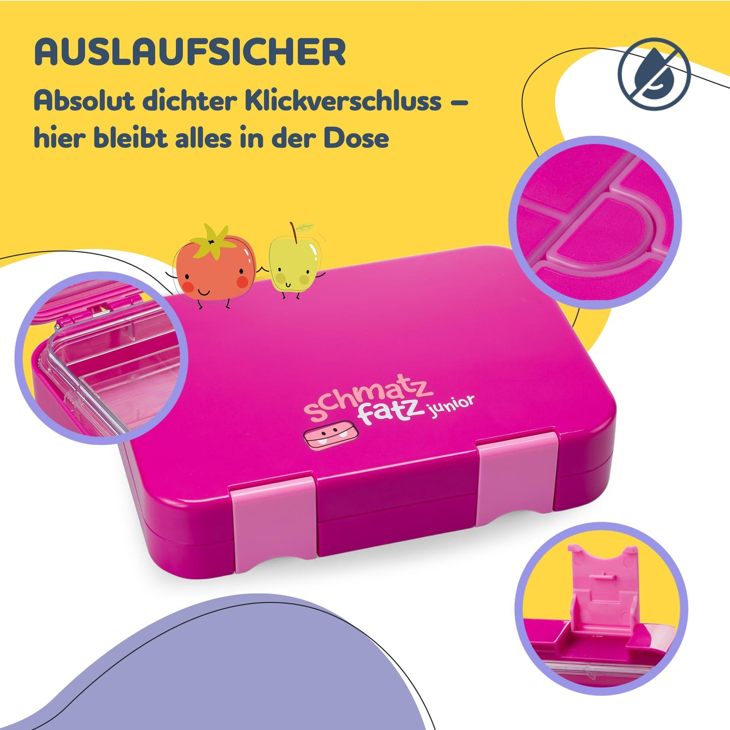 smack treat Junior lunch box for children with compartments | BPA free children's lunch box | Bento box for children | bread box | snack box | perfect for school, kindergarten & on the go (purple)