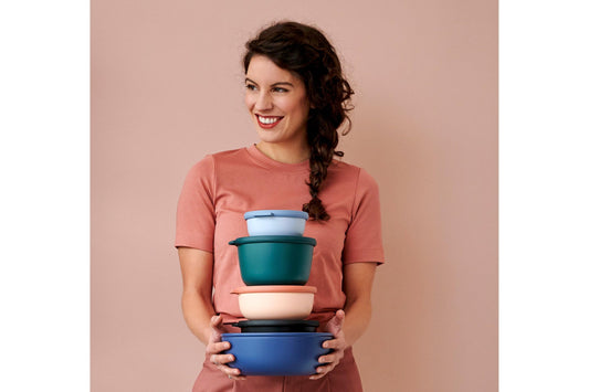 Mepal Cirqula Round 3-piece Set - Microwave Safe - Can be used as storage box, refrigerator, freezer & microwave dish - 350 ml, 750 ml & 1250 ml - Nordic blue