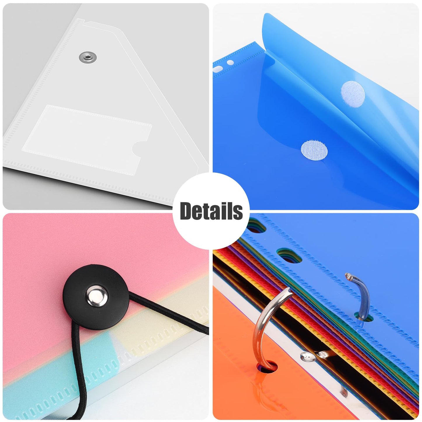 Uquelic A4 document folder for filing, A4 slim ring binder with 12 plastic document pockets (6 colors), Waterproof folder organizer - Transparent