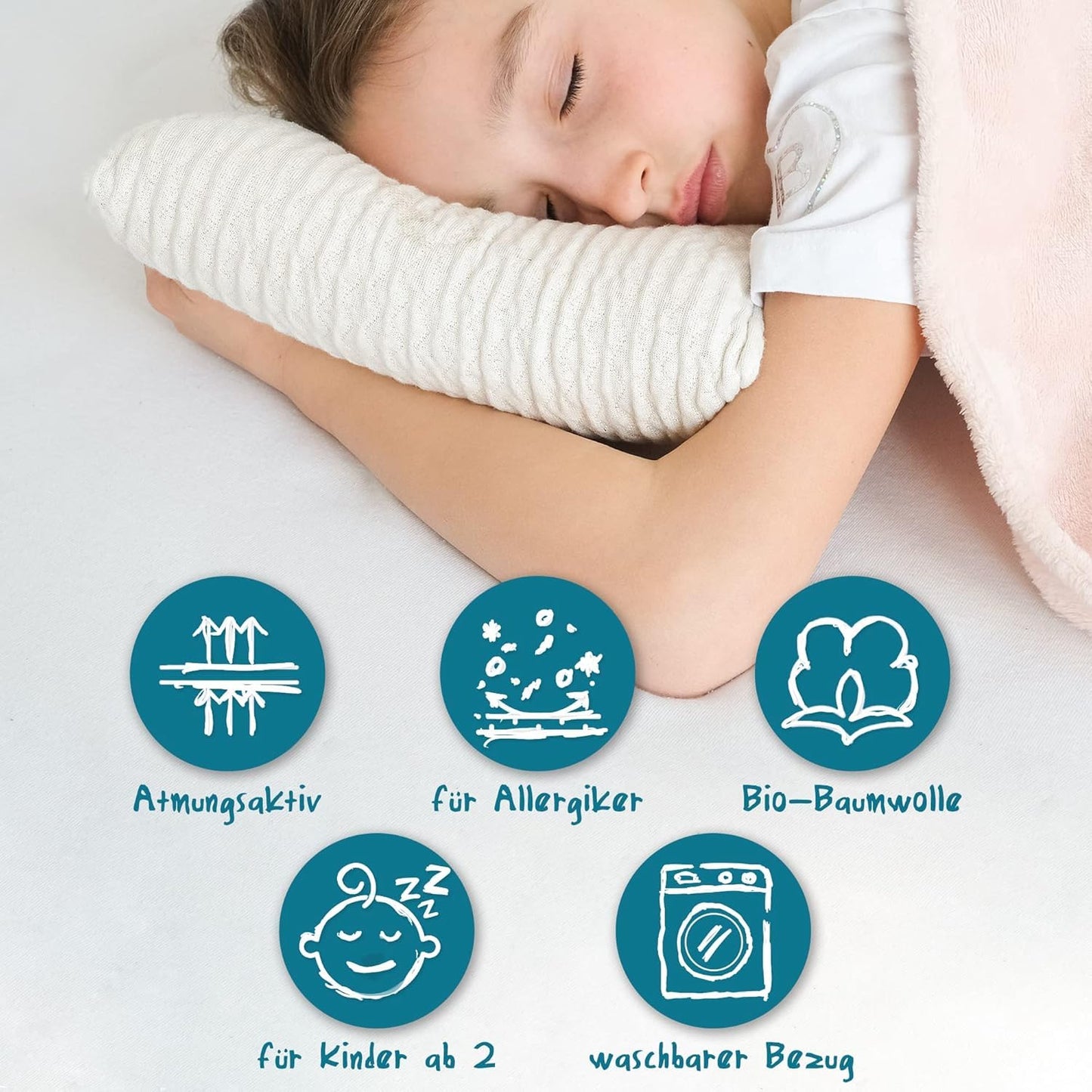 KNERST® Kids Pillow - Ergonomic Memory Foam Pillow for Children's Room - 40x60x6 cm Pillow perfect for kids - 40x60 Pillow for restful sleep including pillowcase - for children
