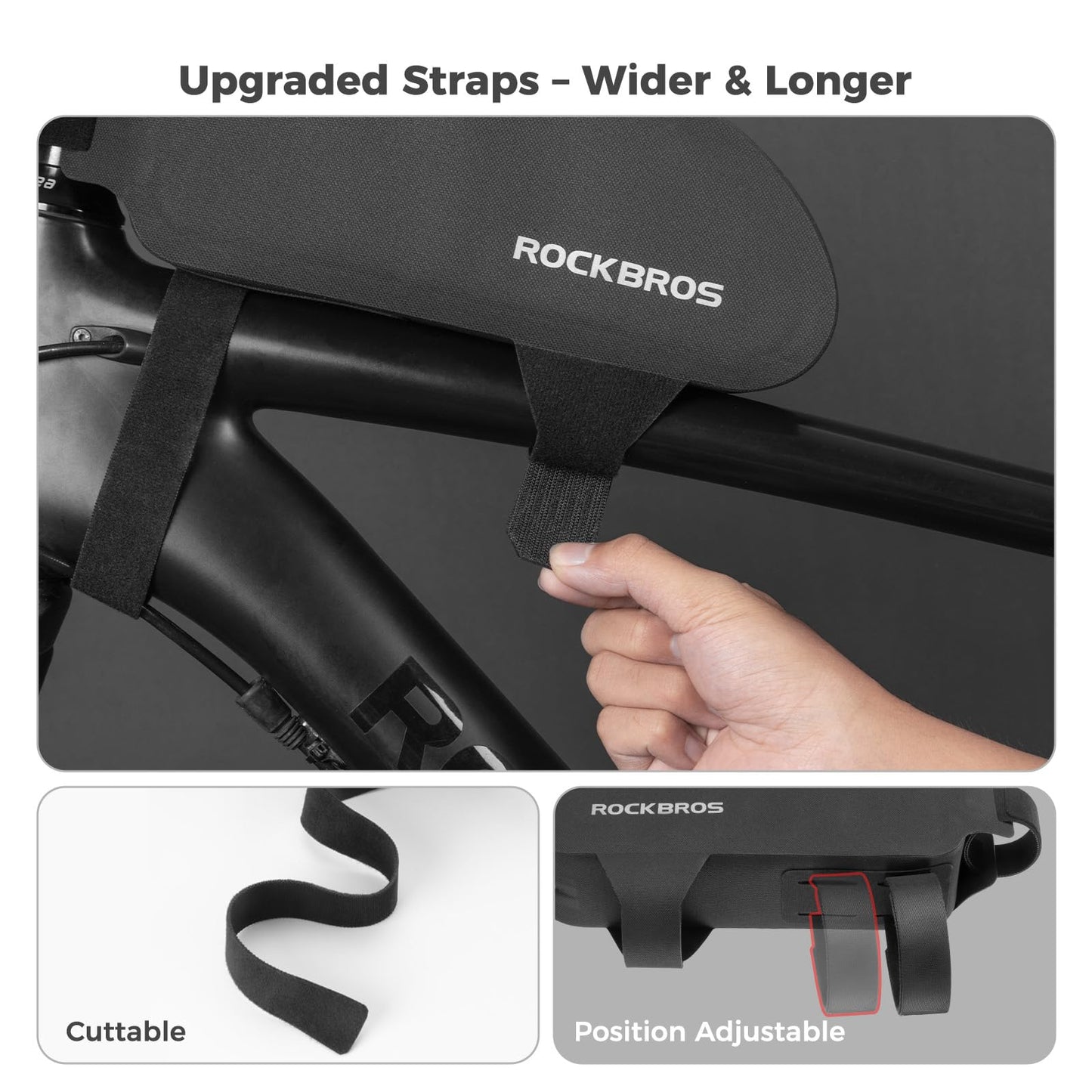 ROCKBROS Bike Frame Bag 100% Waterproof, Durable & Secure Mounting Bicycle Handlebar Bag Top Tube Bag Black 1.6 L for Road Bike MTB