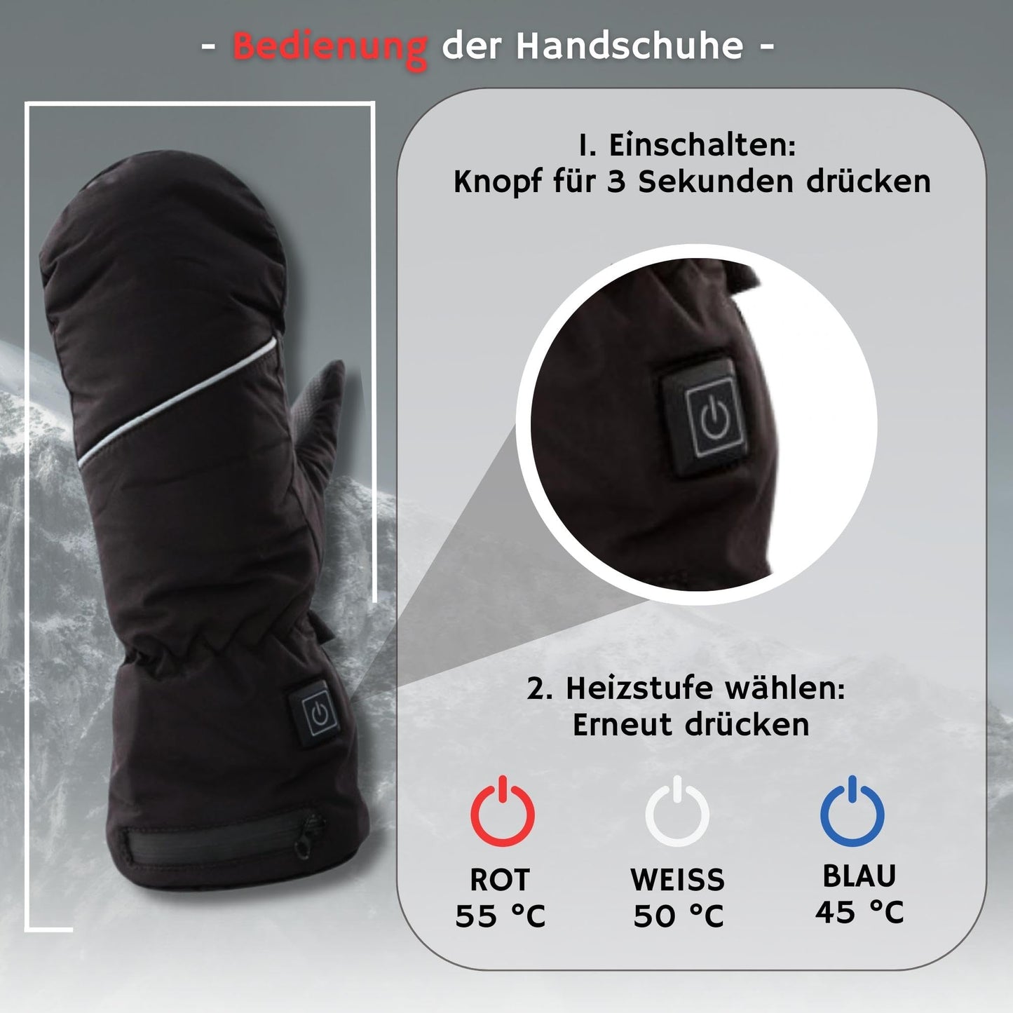 NorthHeat optimized heated gloves | heated mittens for men & women in 3 sizes | rechargeable heating gloves | skiing and outdoor