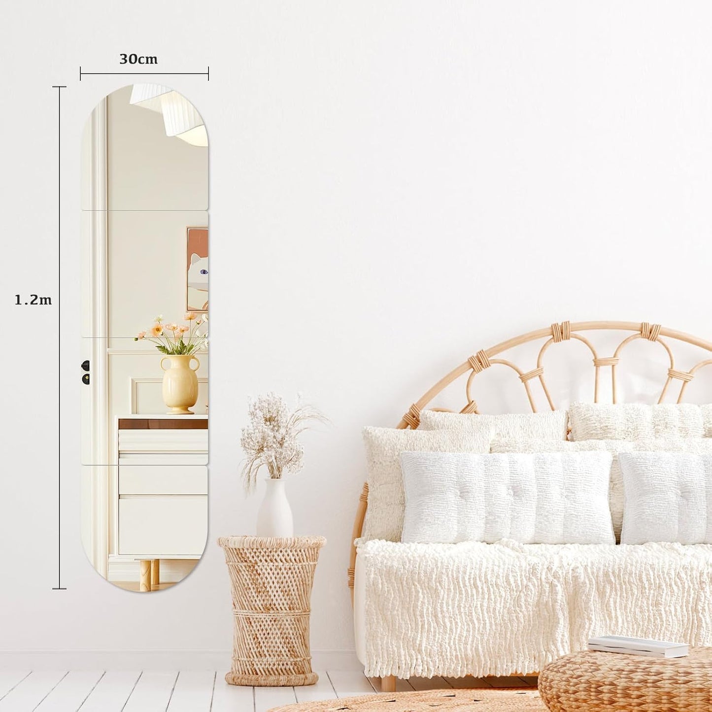 Hide 4 pieces of adhesive mirrors 30x30cm, self-adhesive stick-on mirrors, acrylic wall mirror foil 2mm thick, adhesive mirrors for bathroom living room bedroom closet