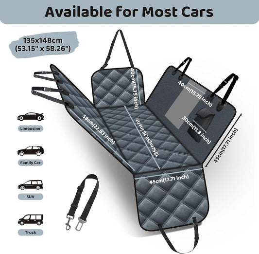 KYG Dog Car Seat Cover, Rear Seat with Side Protection and Window, Scratch-resistant and Waterproof Dog Car Blanket, Dog Mat for Rear Seat, 135 x 148 cm Gray