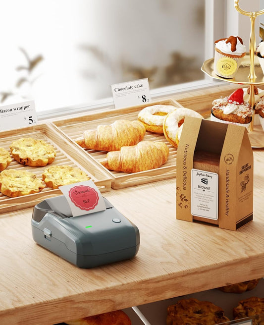 NIIMBOT B1 Bluetooth Label Printer with 3 labels, wide water-resistant labels, versatile app with 30 fonts and over 1500 icons, labeling device for retail, office, organization.