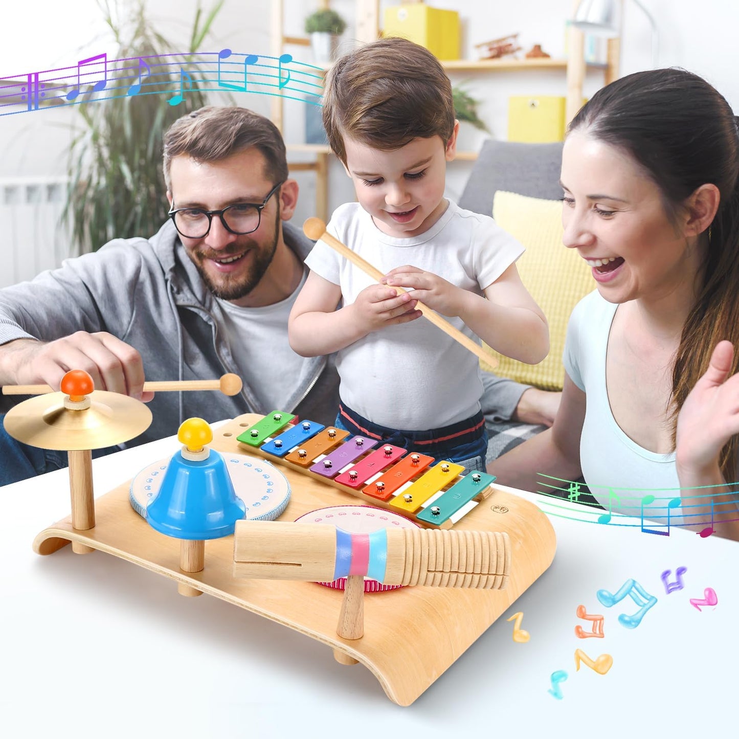 Sweet Time musical instruments for children, music kids' toys with xylophone, wooden percussion set, drum kit rhythm toy for toddler boys and girls (children's drum set)