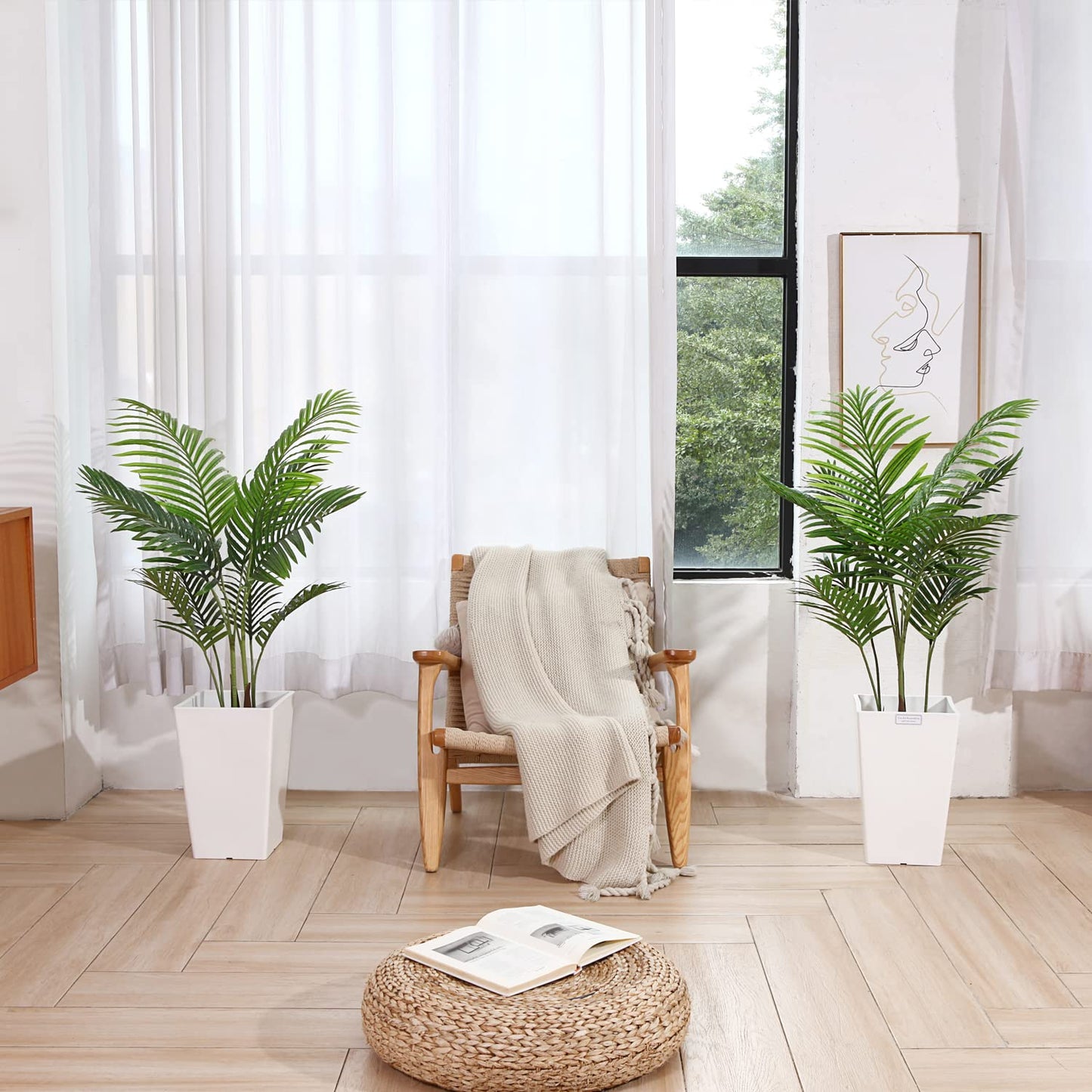 Fopamtri Artificial Areca Palm 110cm Artificial Palm, 10 branches, for indoor and outdoor use Modern decoration Faux plant Pot family Housewarming gift (2 pieces)