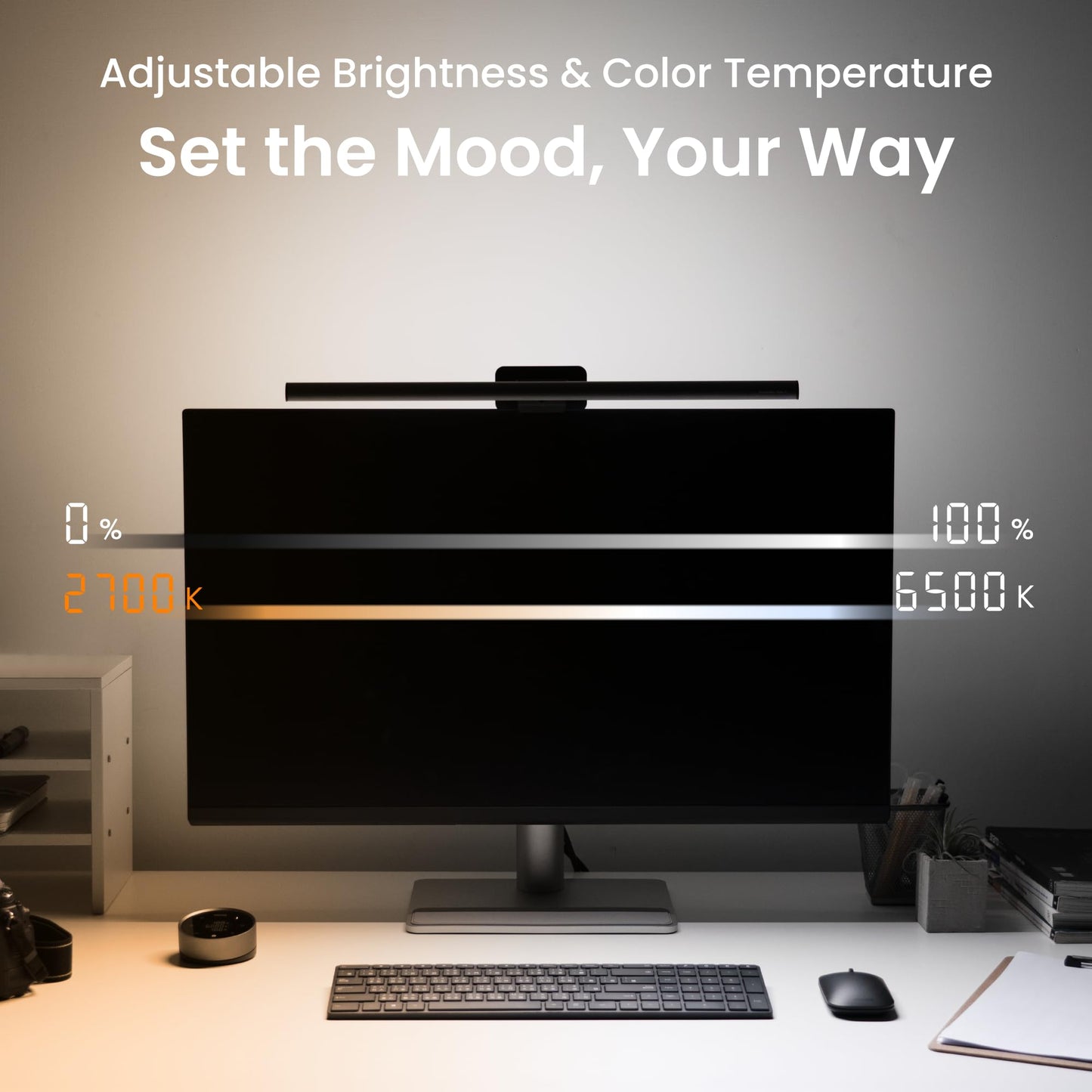 BenQ ScreenBar Halo 2 - LED monitor light with wireless controller, glare-free light, adjustable brightness and color temperature, eye-friendly, USB-powered.