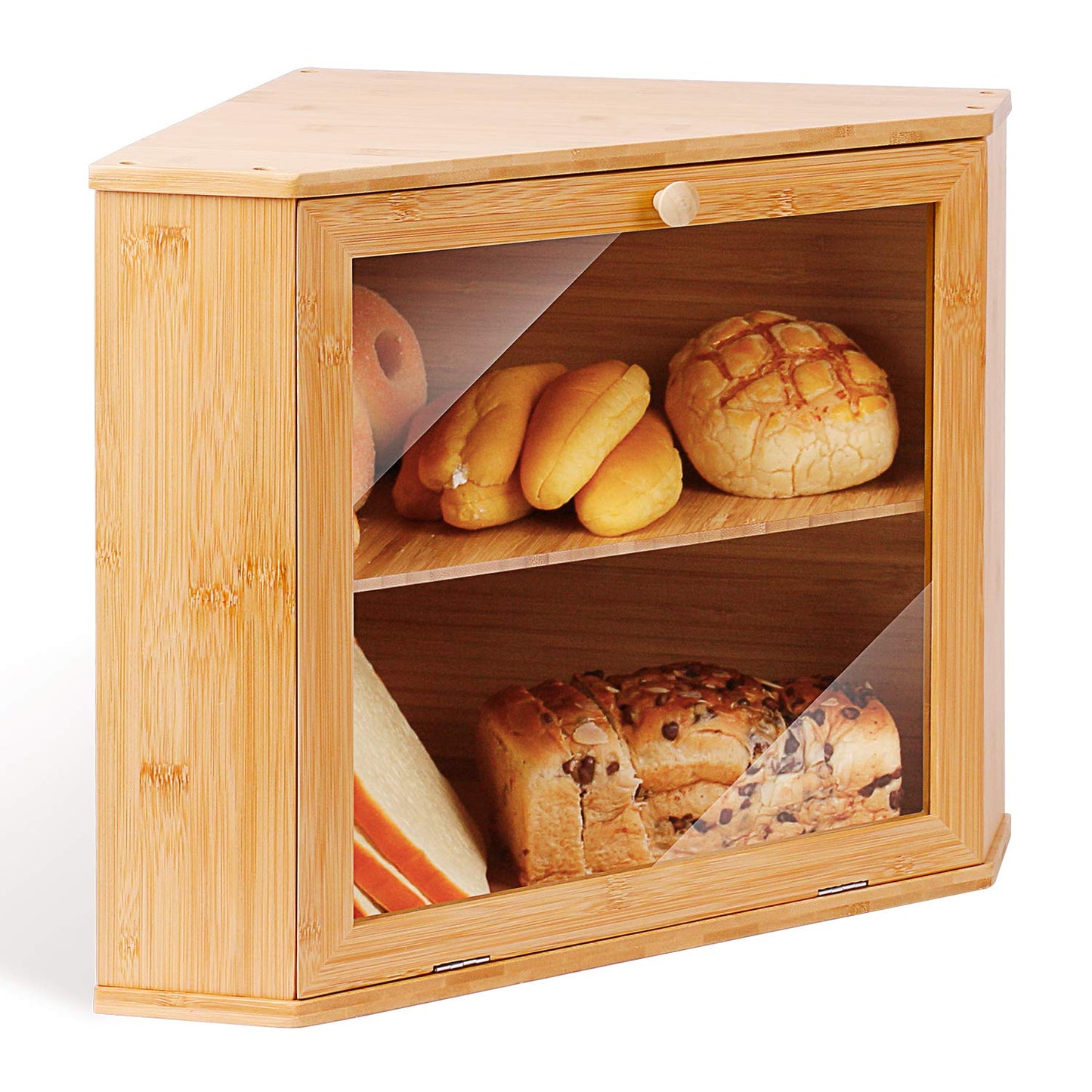 Leader Accessories bamboo bread box 2 tier bread container for corner food-safe bread storage easy to clean 32x32x34cm