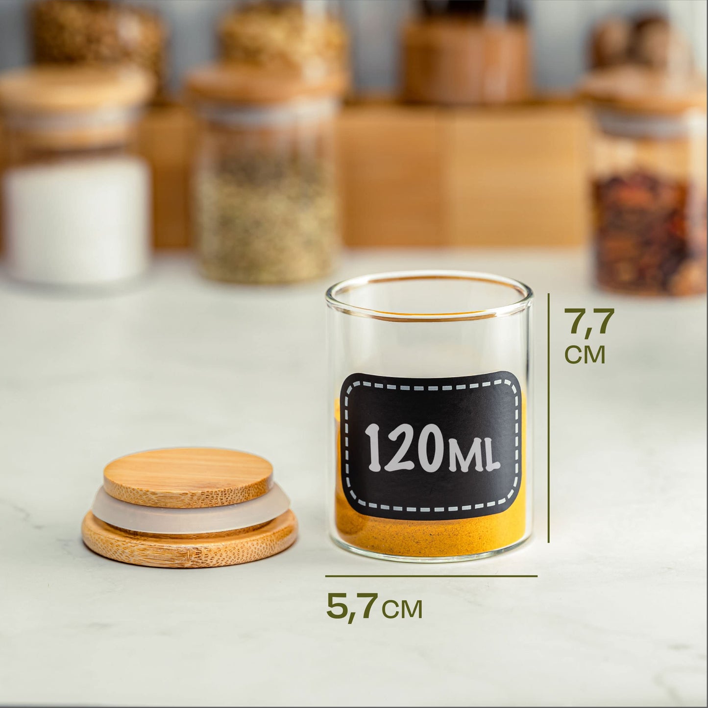 Praknu Spice Jars 120ml - 10 Piece Spice Jar Organizer with Spice Labels - Airtight - Dishwasher Safe - Kitchen Organization - for Spices, Herbs & Tea