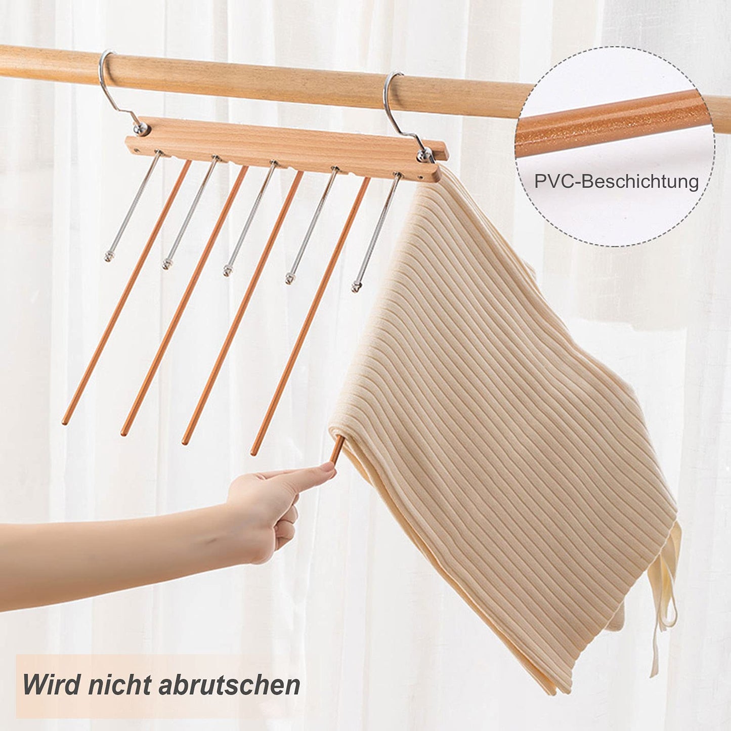 2-piece pants hanger set, space-saving stainless steel pants rack, extendable non-slip wooden hangers for scarves, jeans, and pants.