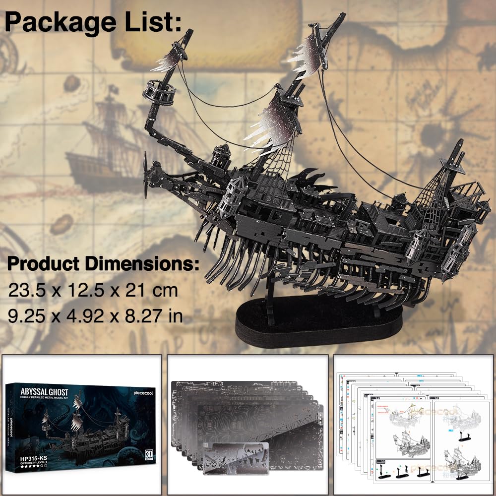 Piececool 3D Puzzle Metal Pirate Ship Silent Maria, 3D Metal Puzzle Sailboat Ship Set, Model Ship for 340 Stainless Steel, All Metal, Birthday Gift, Adult Model Building Kit, 363 Parts