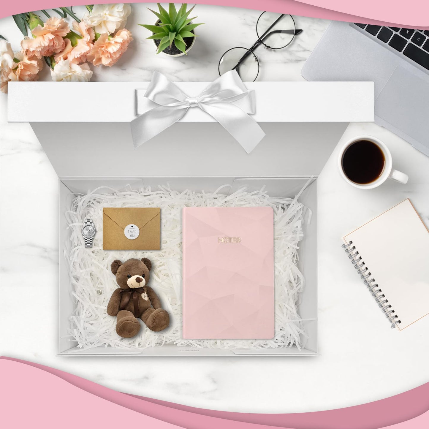 Sekepingo White Luxury Large Magnetic Gift Box, 32.5*23*10.5cm Gift Box with Ribbon, Paper & Greeting Card Party Favor Box for Wedding, Birthday & Mother's Day.