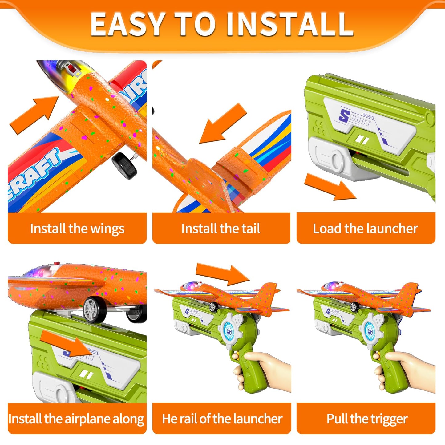 Doloowee 4 IN 1 Airplane Launcher Toy, LED Foam Glider Aircraft Catapult, 3 Flight Modes, Outdoor Sport Flying Toy for 3-12 Year Old Boys Girls Birthday Gifts (Blue+Green)