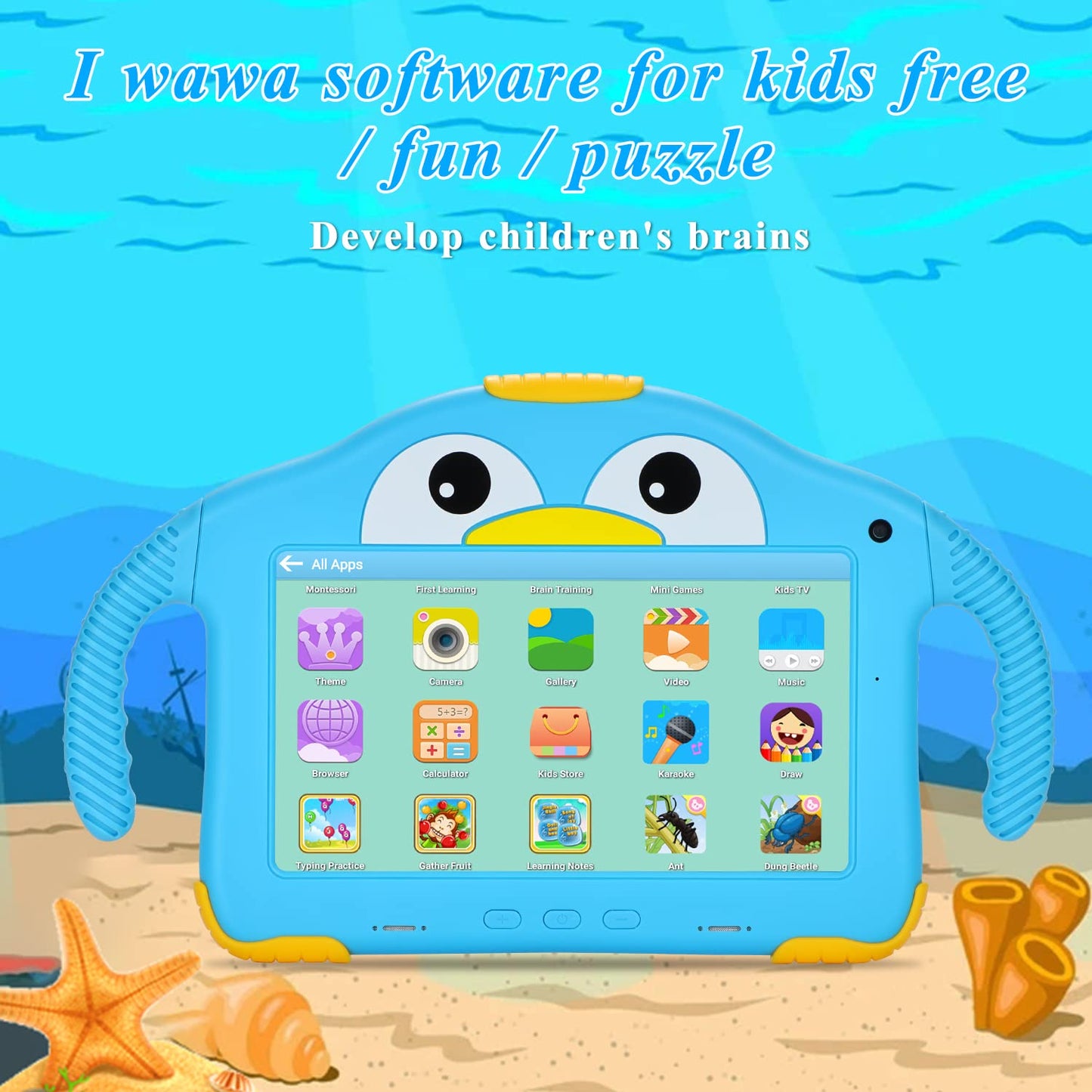 okulaku Kids Tablet 7 Inch Android Tablet for Kids Toddler 32GB Dual Camera Bluetooth Eye Protection Child Tablet from 3 with Child-Friendly Case Kids Tablet YouTube (Blue)