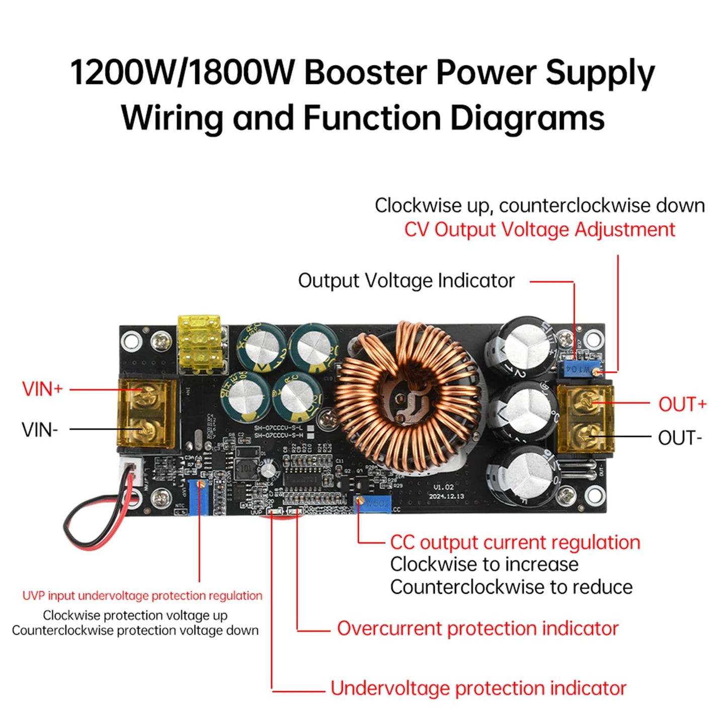 Aideepen Step Up Converter, 1800W 40A DC-DC Boost Converter, adjustable constant voltage and constant current 14-85V to 14-120V