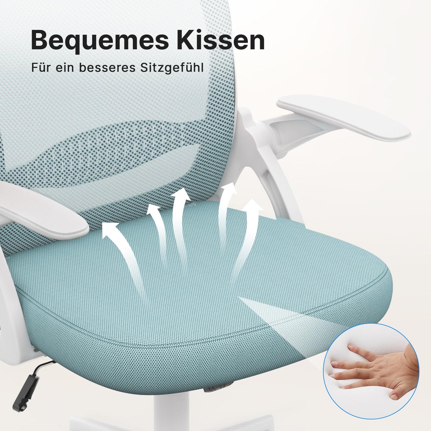 Naspaluro office chair, ergonomic desk chair with breathable mesh backrest, foldable armrests, height adjustable, computer chair, lightweight chair, 360° swivel chair, Blue.