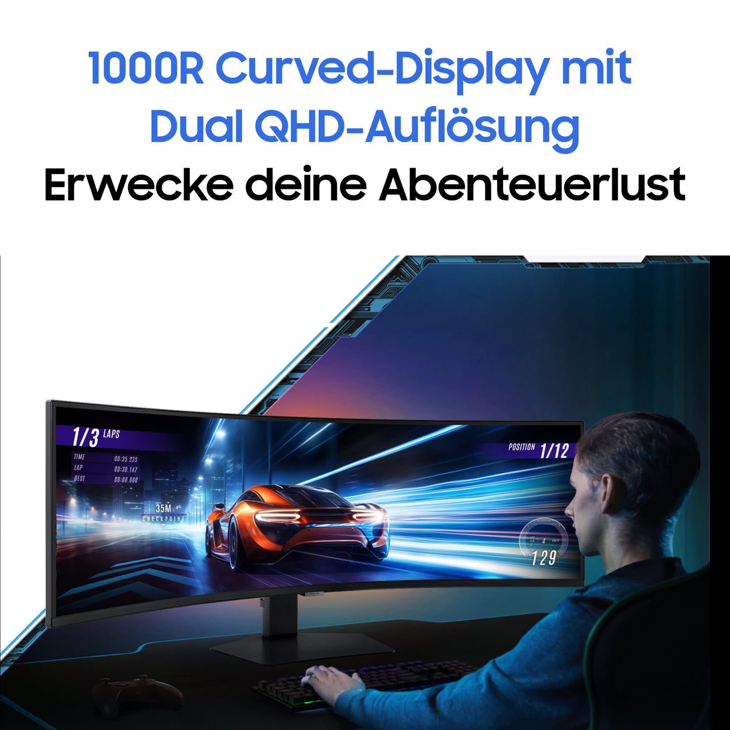 Samsung Odyssey G95C Curved Gaming Monitor, 49 inches, VA panel, 5120 x 1440 pixel resolution, VESA DisplayHDR 1000, HDR10+ Gaming, Freesync Premium Pro, 240Hz refresh rate, 1ms response time (GtG)