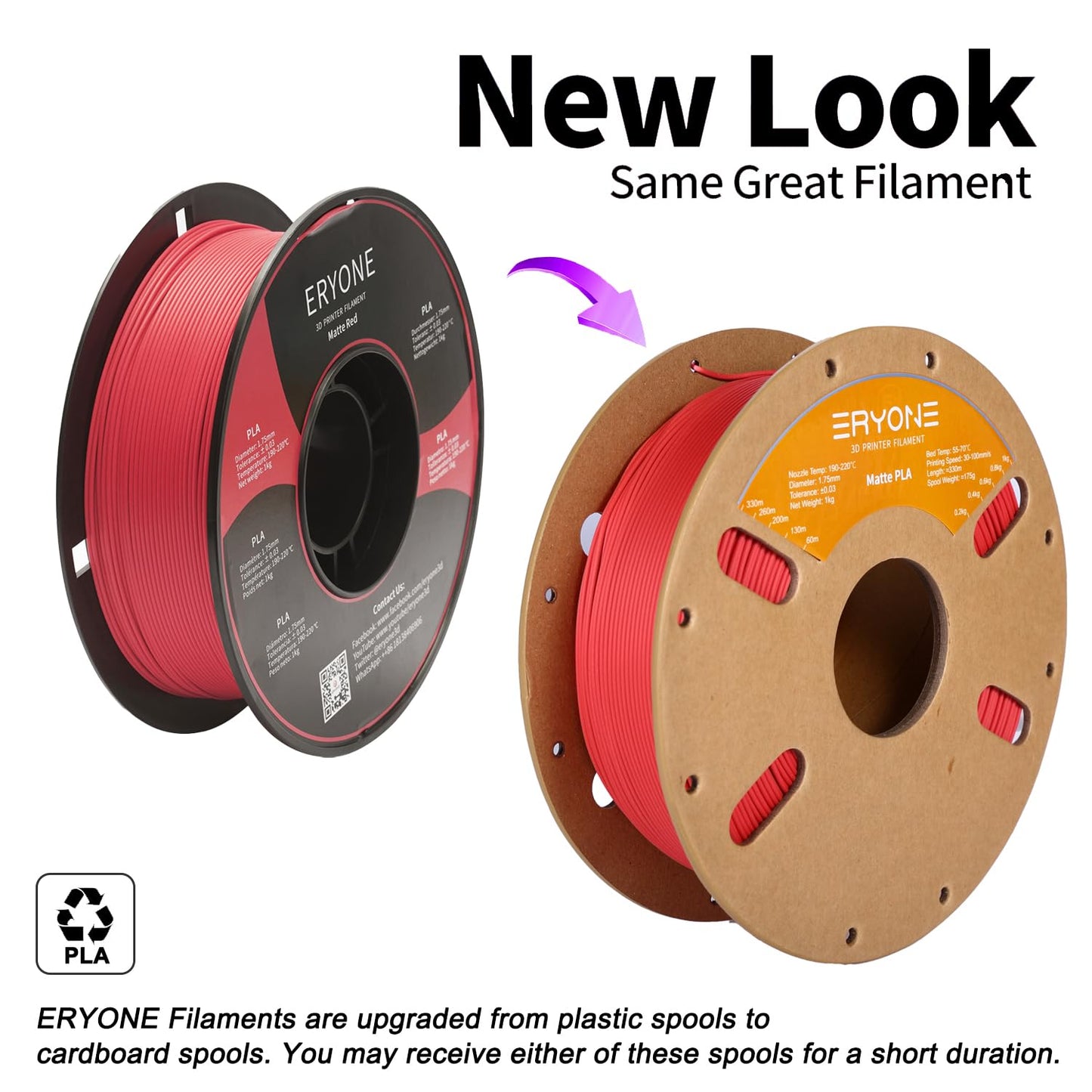 ERYONE Matte PLA 3D Printer Filament 1.75mm, Precision +/- 0.03mm, 1kg 1 Spool, Matte Red