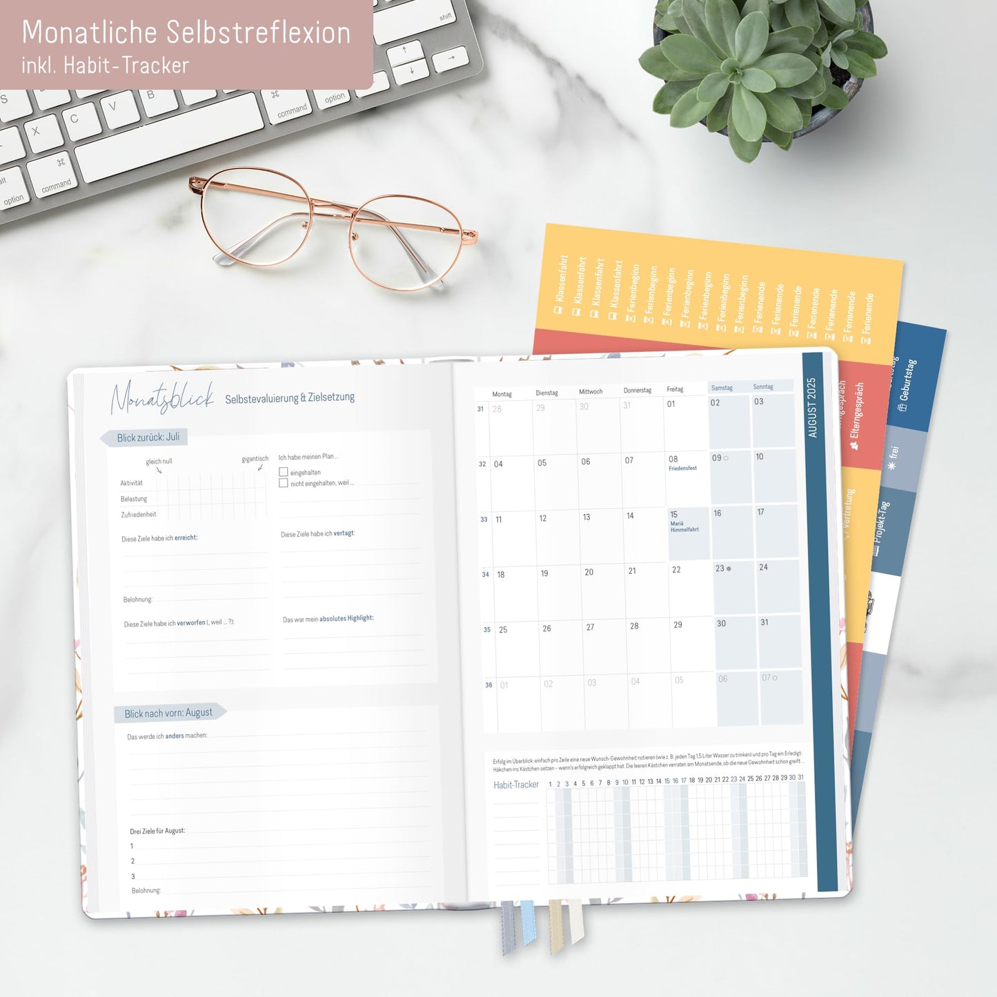 Häfft® Teacher Planner 2025/2026 A5 + "Sweet Flowers" Hardcover teacher planner/school year planner with 236 pages, stickers, and more - sustainable & environmentally friendly.