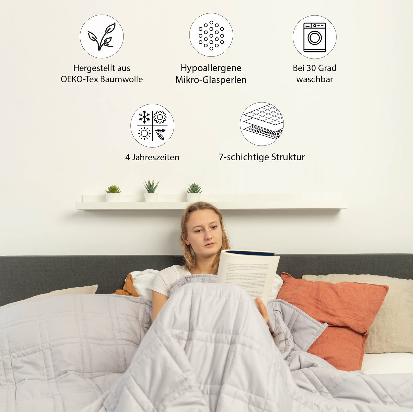 Ella Weighted Blanket 150x200 7kg - Anti Stress Therapy Blanket - Heavy blanket made of 100% cotton - Bed cover for deep sleep and better recovery - Weighted Blanket - For men & women weighing 55-85kg.