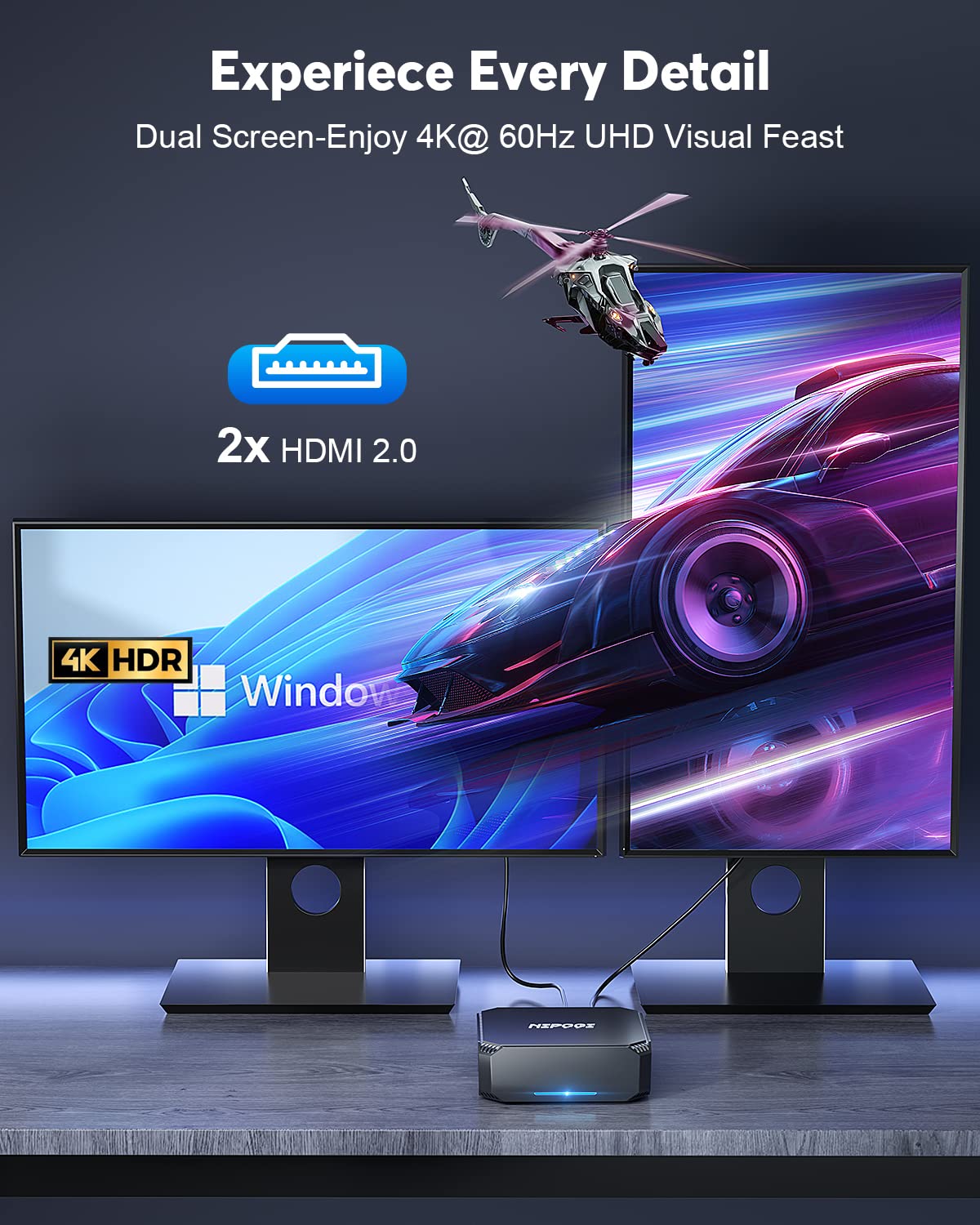 NiPoGi AK2 Plus Mini PC, Ιntel Alder Lake-N100 (up to 3.40 GHz, TDP 6 W), 16GB DDR4 512GB M.2 SSD Mini Desktop Computer, 2X HDMI, 4K UHD Dual Display Micro PC with VESA/RJ45/Dual WiFi