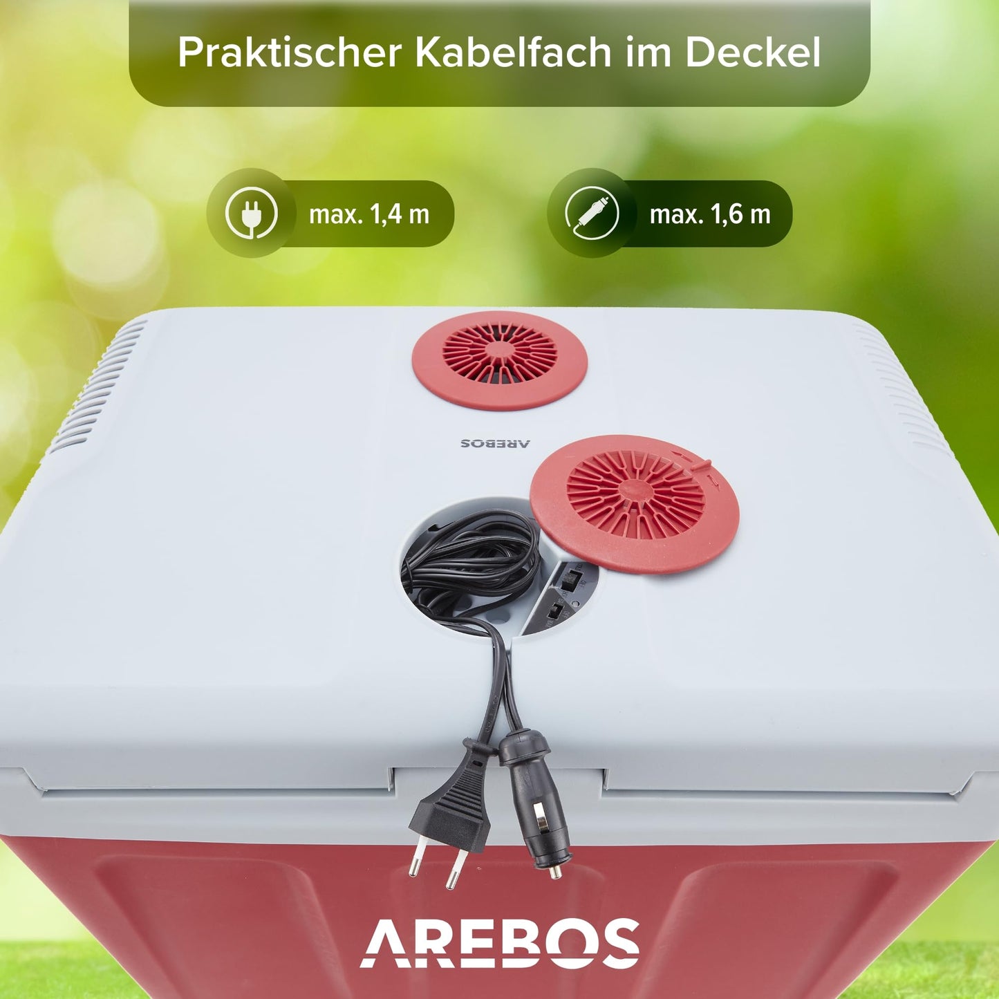 Arebos 40 liter cooler | for cooling & keeping warm | mini fridge | portable fridge with ECO mode | 12/230 V for car & socket | electric cooler | cooler bag | insulated bag | red