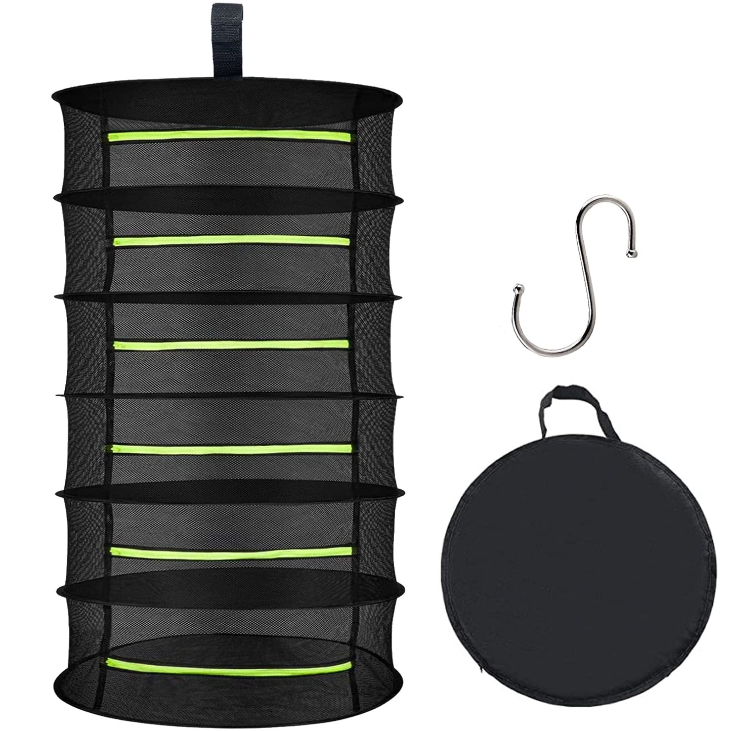 MORELX Herb Drying Rack, 6-layer Drynet, Hanging Drying Net with zippers, Foldable Drying Net with S-hooks and storage bag.