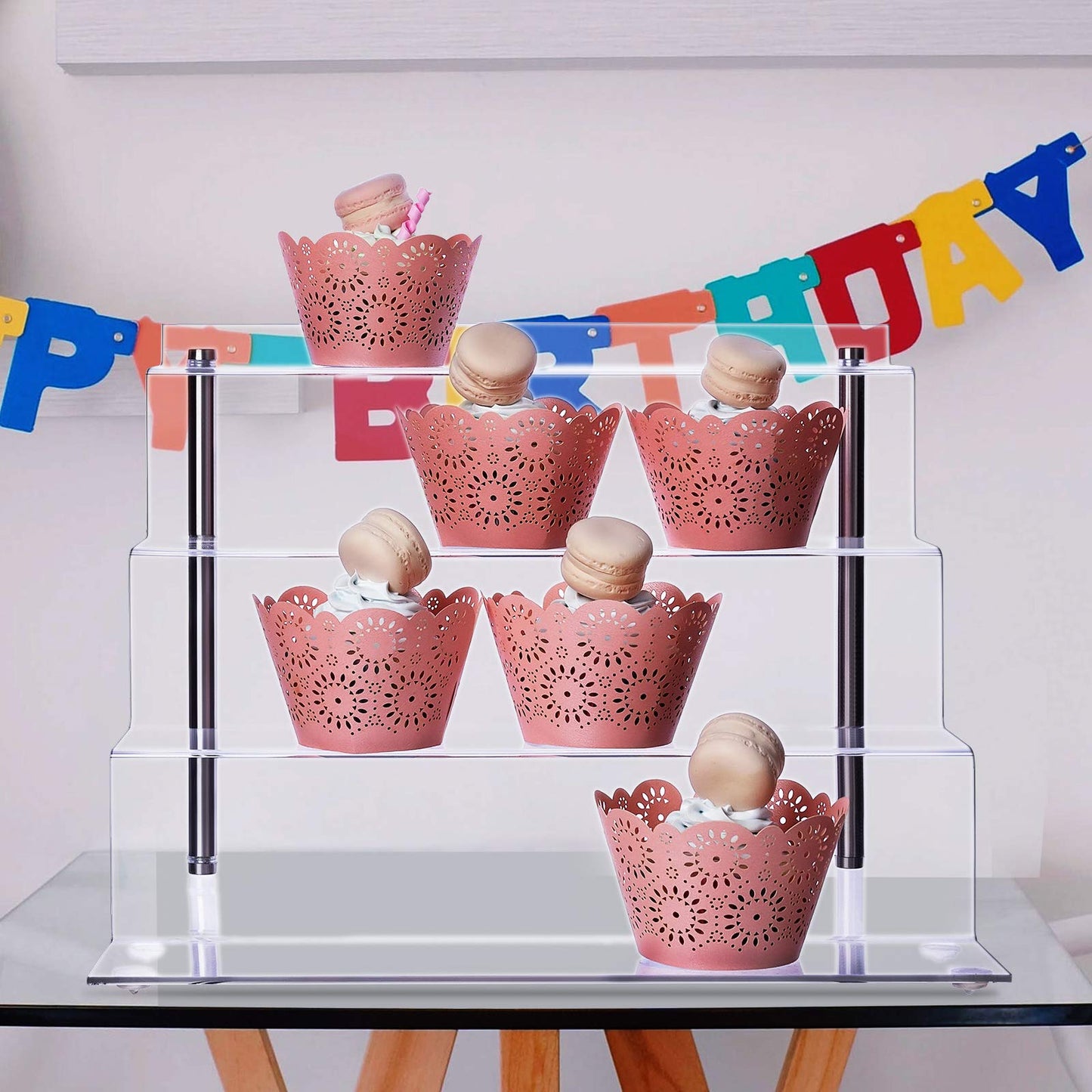 LileZbox acrylic display riser shelf for pops figures, clear large 4-tier display stand for showcasing or collecting, cupcake dessert product, 1 pack (30 x 28 x 22 cm)