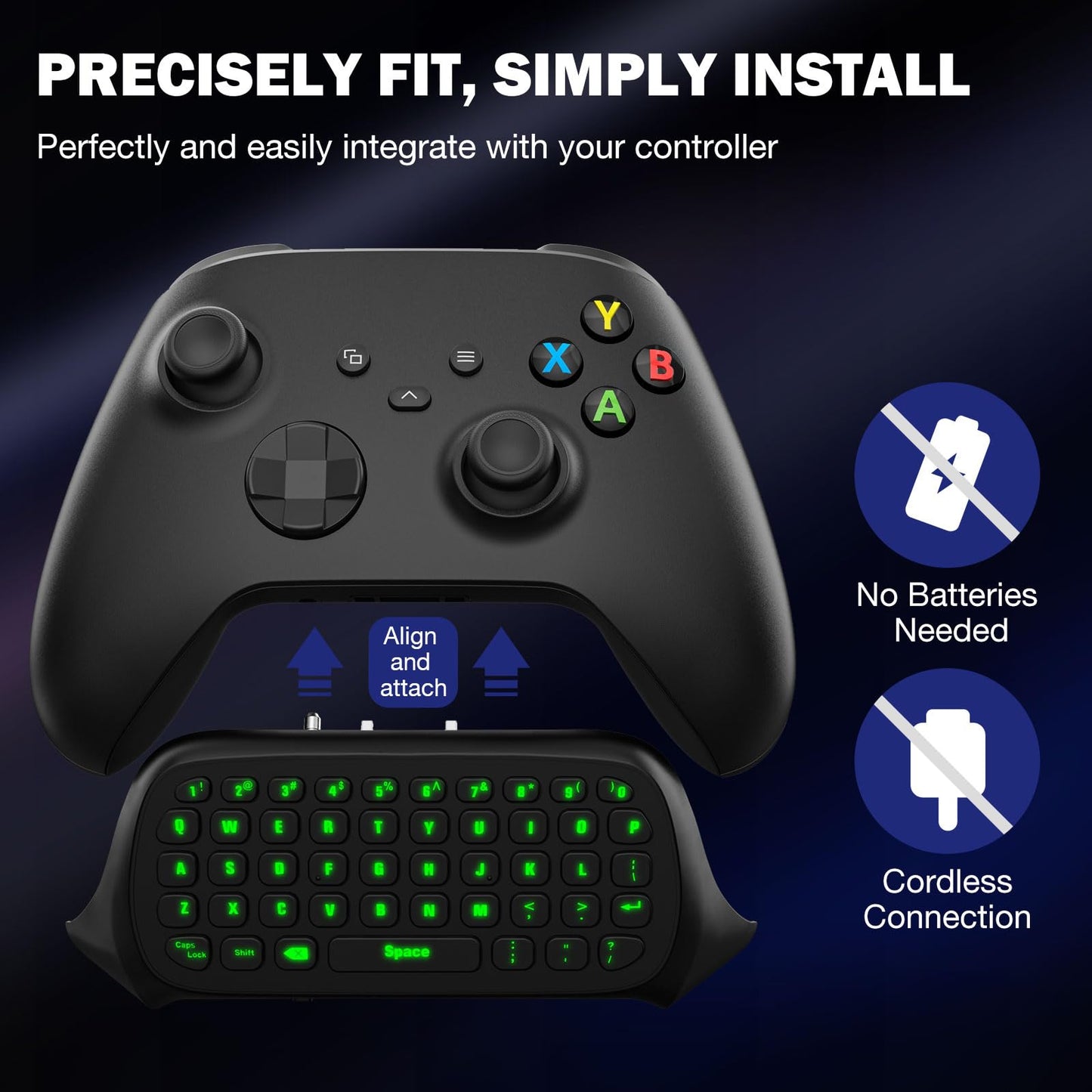 MoKo Xbox Mini Keyboard, 2.4G Receiver Wireless Chatpad Game Keyboard with Headset Green Backlight Audio Jack, Compatible with Xbox One S/One Elite/Series X/Series S, Anthracite Black