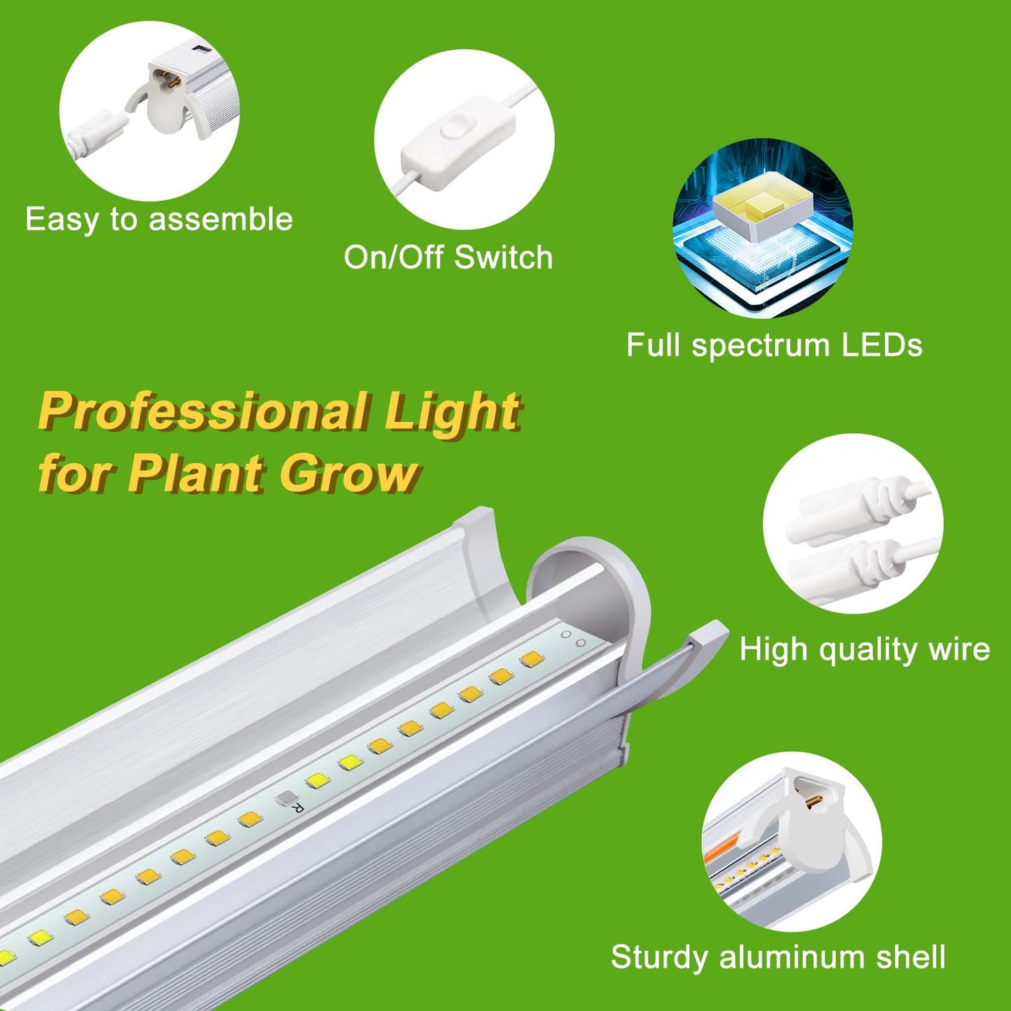 Niello 4Pack T5 Plant Lamp, 42cm LED Grow Light for indoor plants Full Spectrum, 660nm/3000K/6000K plant light with reflector/Daisy Chain for seeding, greenhouse, grow shelves.