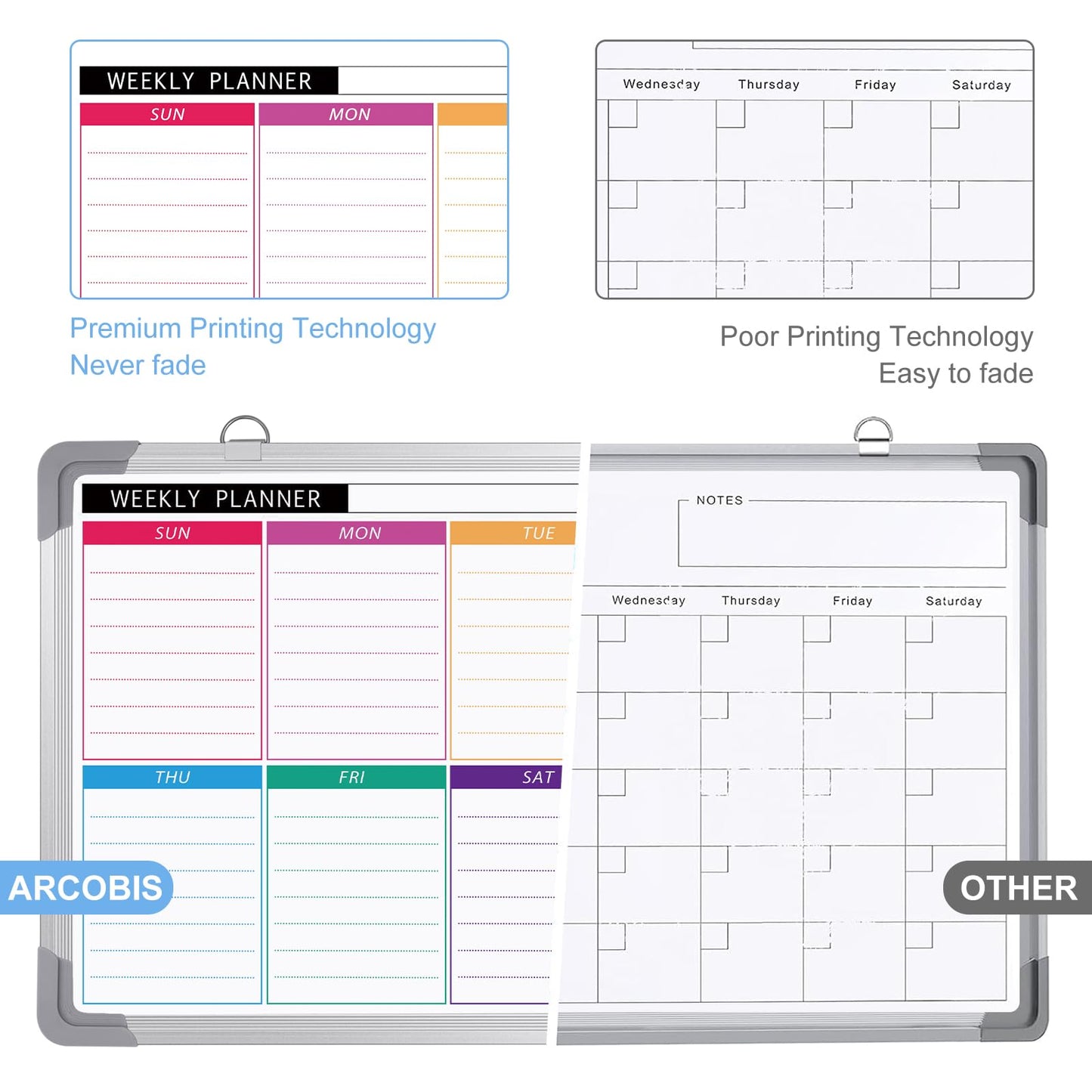Whiteboard Weekly Planner Magnetic, Small 40x30cm Magnetic Whiteboard Calendar, Wall Hanging Double-sided Board for Planning, To Do List, Drawing, School, Home, Office