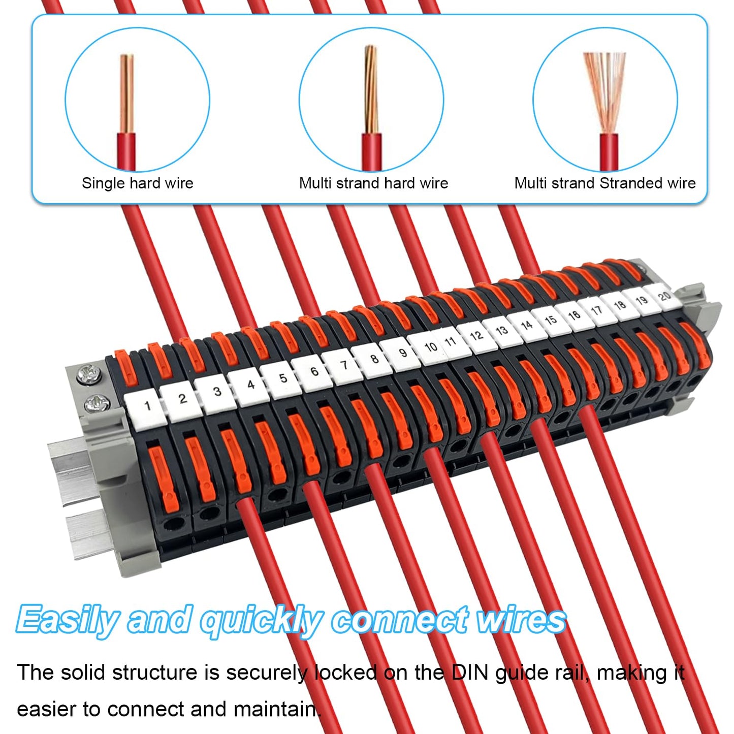 40 pieces of DIN rail terminal blocks, 0.08-4 mm² PCT-211 terminal blocks, terminal block terminal strip kit, quick wiring electrical connection block for automation projects, DIY projects.