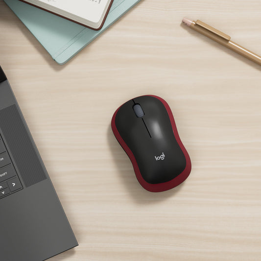 Logitech M185 Wireless Mouse, 2.4 GHz with USB Nano Receiver, 12 Months Battery Life, 1000 DPI Optical Tracking, For Left and Right Handers, Compatible with PC, Mac, Laptop - Red.