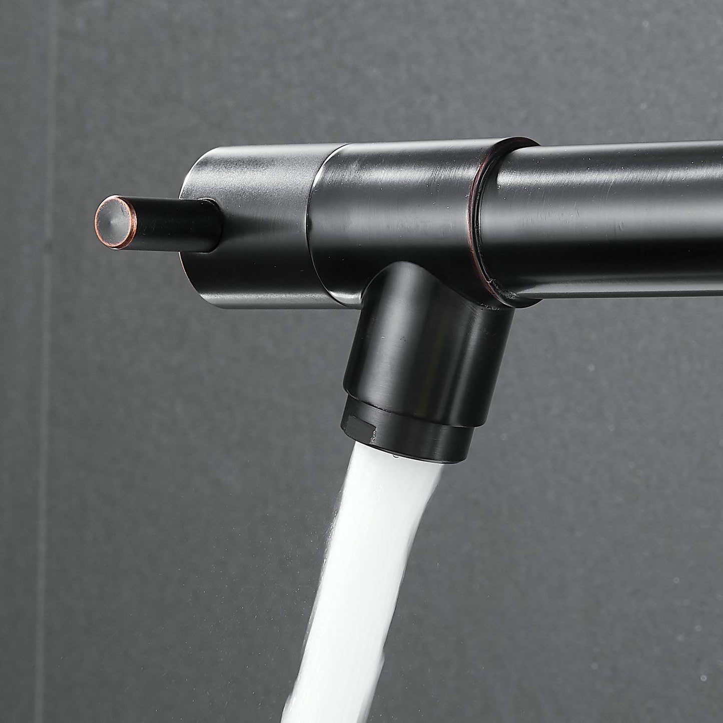 Kitchen faucet black, 360° rotatable sink faucet with pull-out spray, two spouts, spiral spring