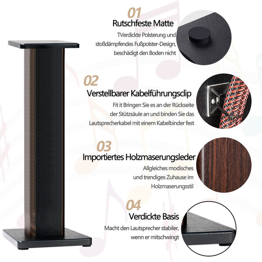 BQKOZFIN Speaker stand 90 cm high wooden speaker stand, 2-piece set, suitable for bookshelf speakers | HiFi and home theater surround sound, improved audio listening experience